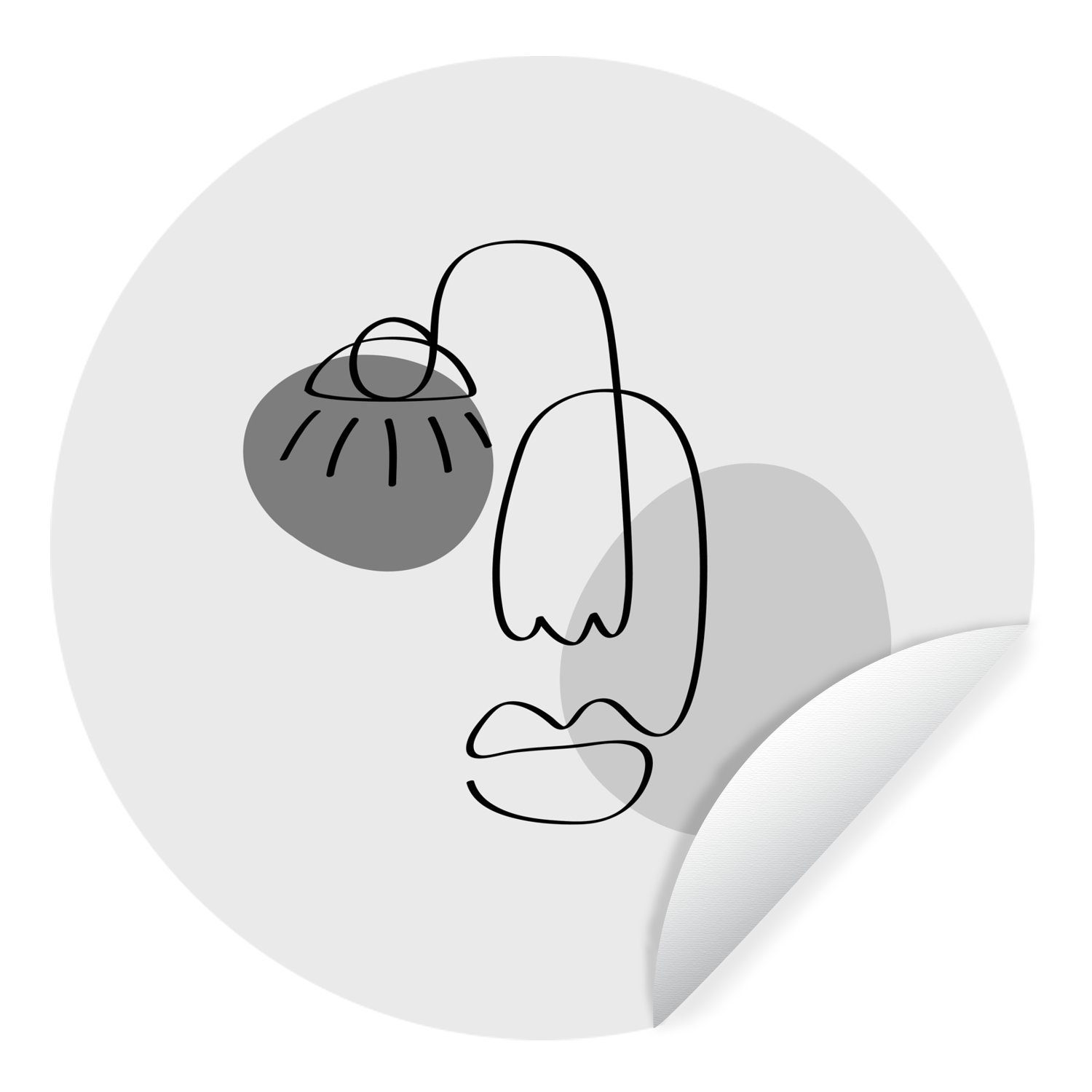 MuchoWow Wandsticker Minimalismus - Gesicht - Schwarz - Weiß (1 St), Tapetenkreis für Kinderzimmer, Tapetenaufkleber, Rund, Wohnzimmer | Wandtattoos