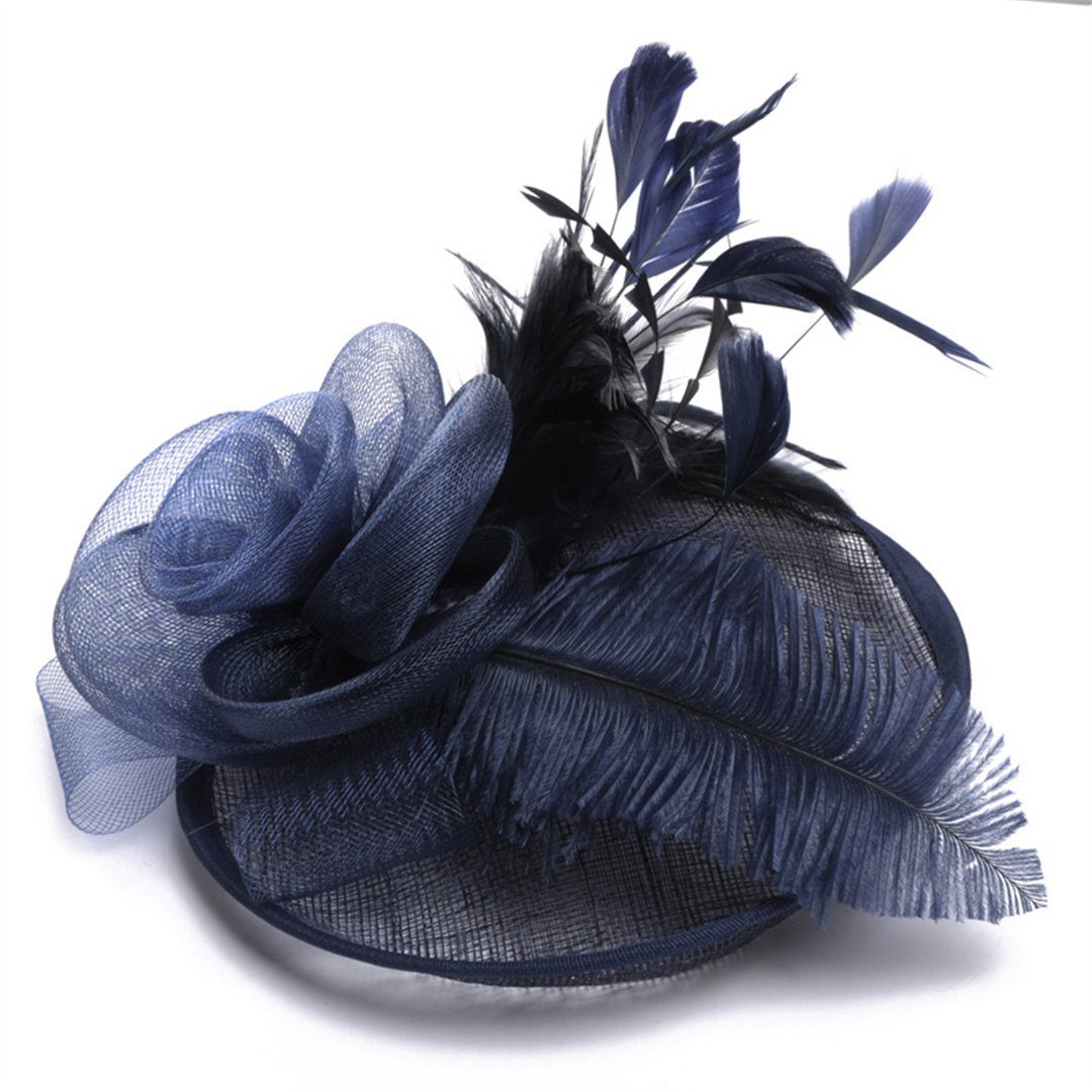 mit Damen für blau mit und Blumen-Kentucky-Derby-Hut, aus Topper Damen-Fascinator Navy Straußenfedern Straußenfedern Partyhut UG, L.Ru Leinen