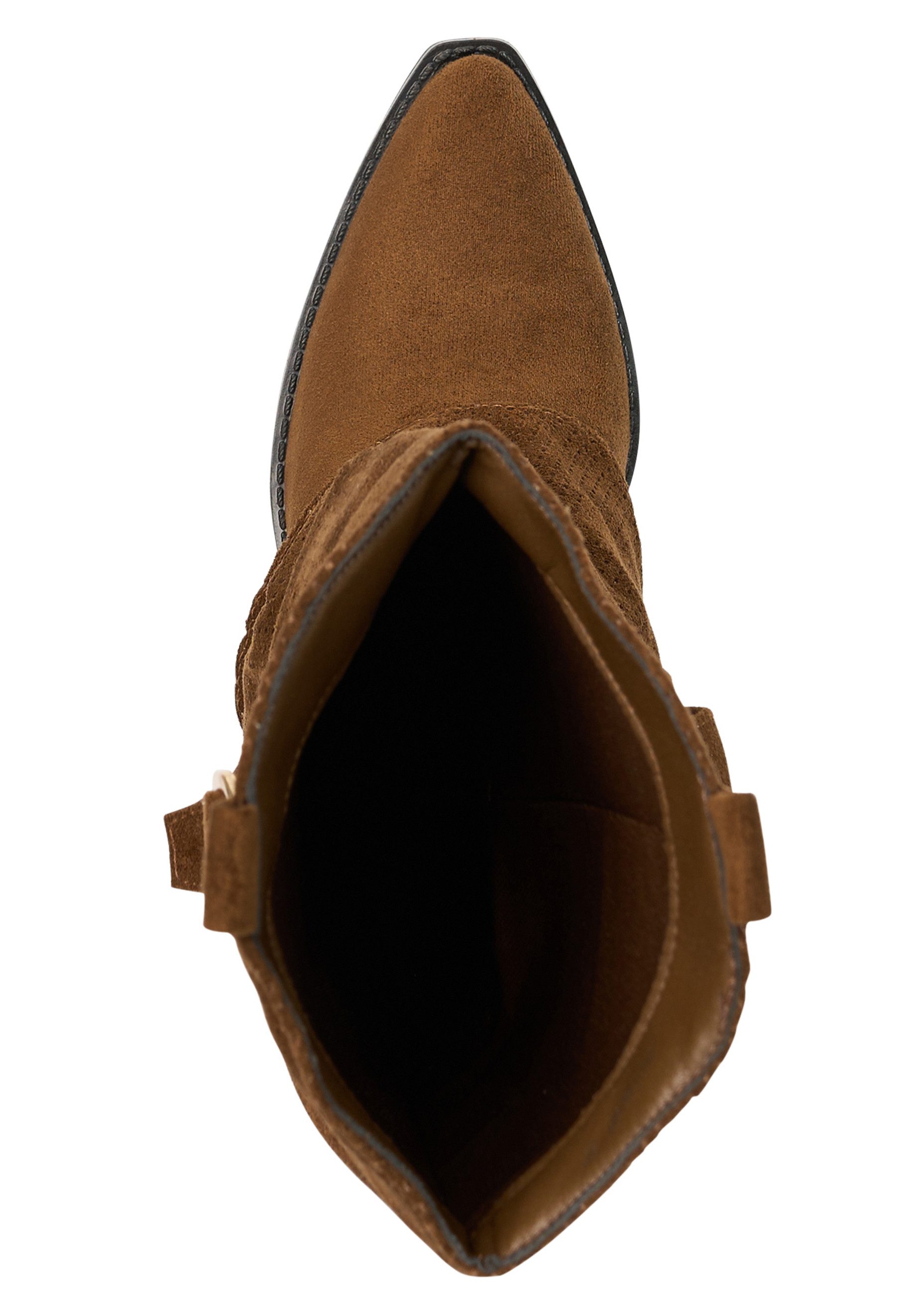 Salinyang Damen Cowboy Boots mit Overlay-Schaft, Lochstruktur & Zierschnalle High-Heel-Stiefel Overlay Schaft – Bild 4 von 5