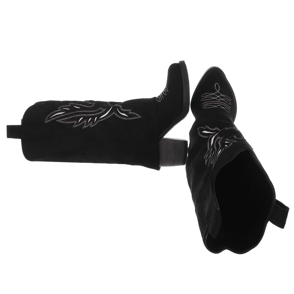 Ital-Design Moderne Damen-Stiefel mit Wellenstickerei und Absatz Westernstiefel (90726915) Blockabsatz Stiefel in Schwarz