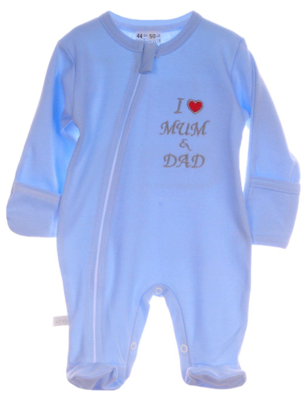 La Bortini Strampler Schlafoverall mit Reißverschluss Overall Baby Schlafanzug in Hellblau aus reiner Baumwolle, mit Reißverschluss, 44 50 56 62 68 74 80