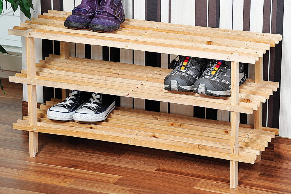 Kesper Schuhregal Schuhregal, Tannenholz, Schuhschrank, Holzregal, hell FSC, 3 stöckig