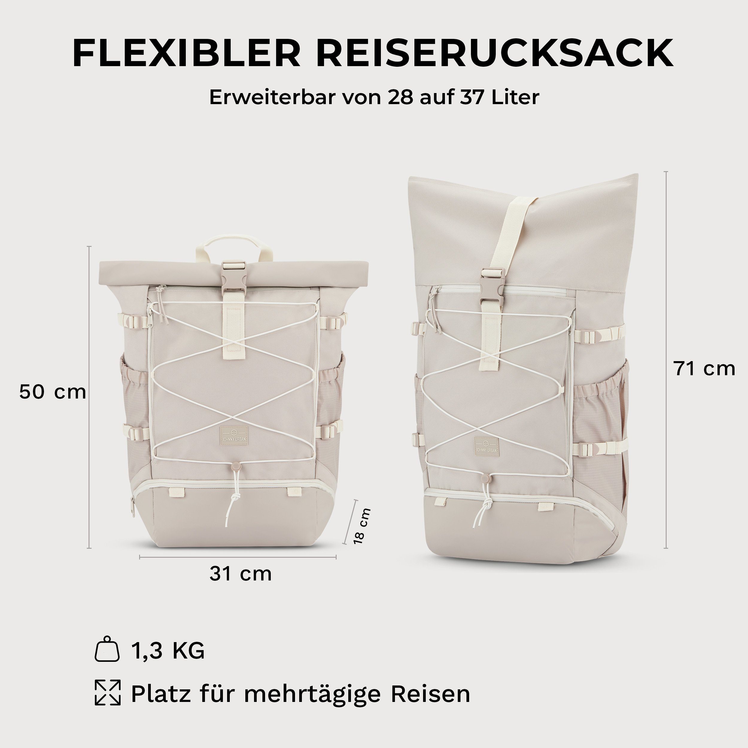 Allen Travel Reiserucksack Wasserabweisend Sand Flexible Größe, Large, Urban Johnny