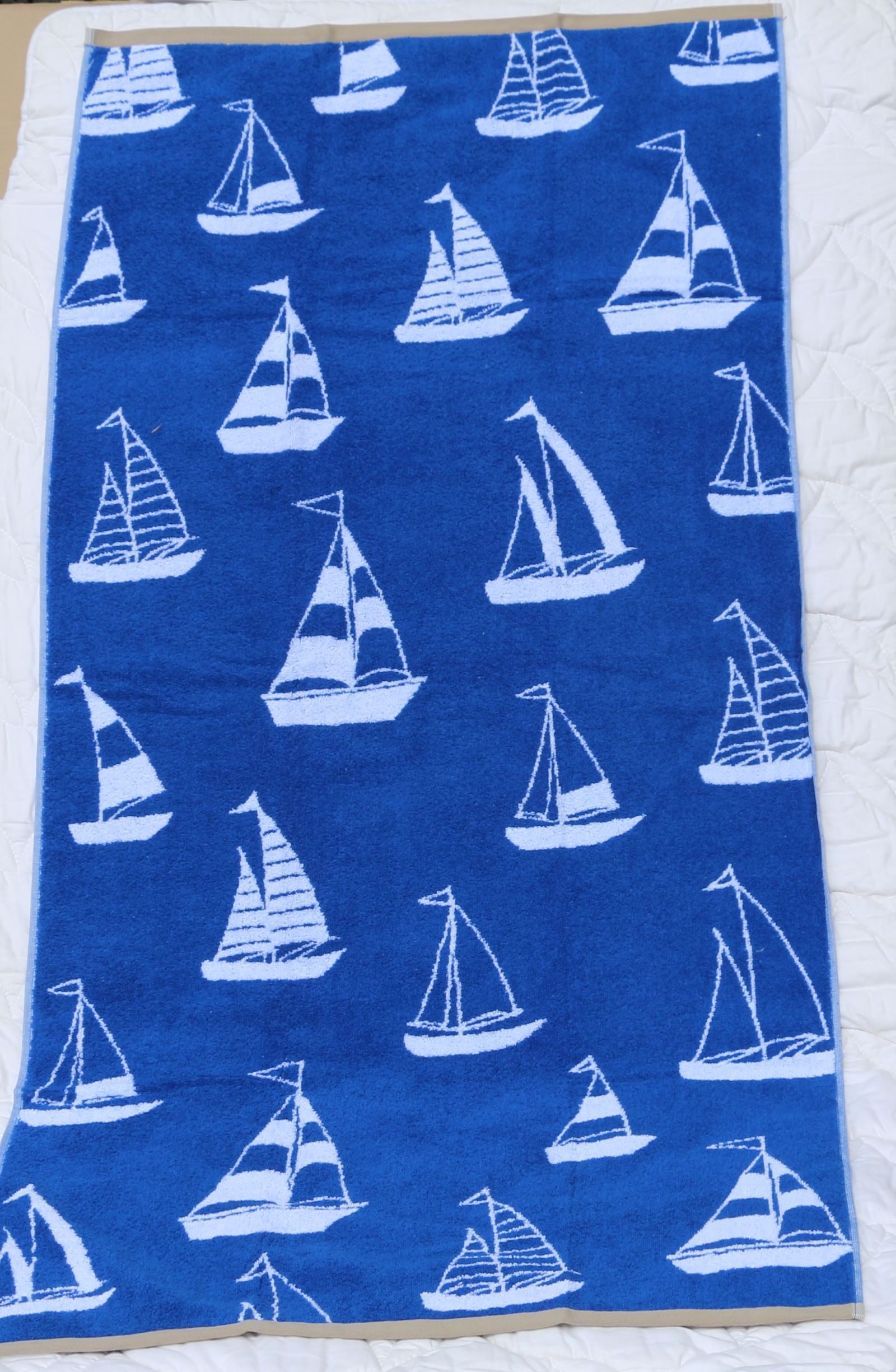 Sympathica Strandtuch Sympathica Family Strandtuch Liegetuch 75x150 cm Segelboote blau weiß, Baumwolle (1-St), kuschelweich