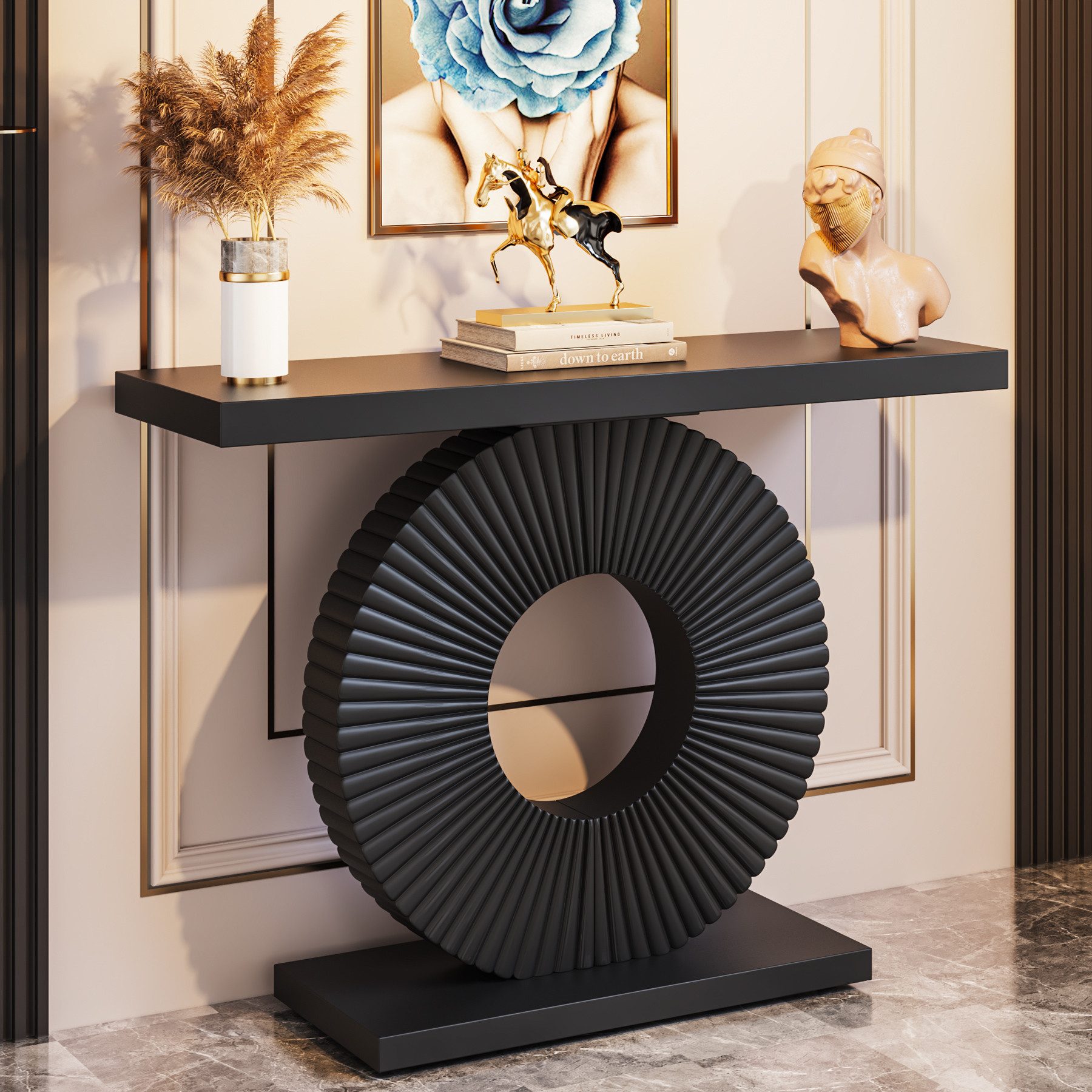Tribesigns Konsolentisch Flurtisch mit eine runde, blumenförmige Basis 100 x 30 x 79 cm, Weiß