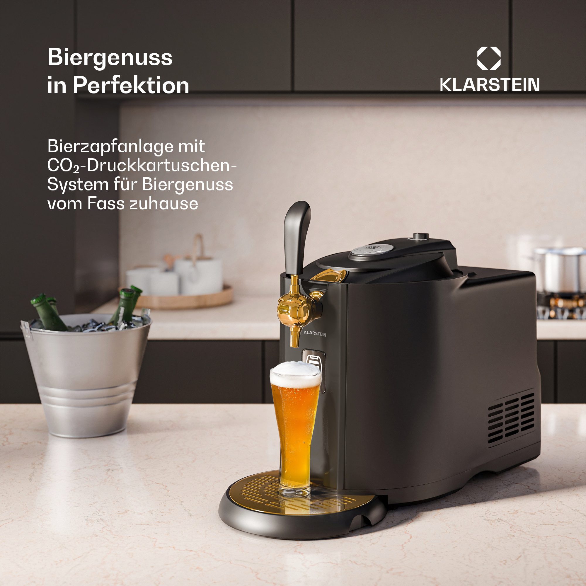 Klarstein Bierzapfanlage Beerkules, Kühlkompressor Bier Getränk 5 L LCD 120 W