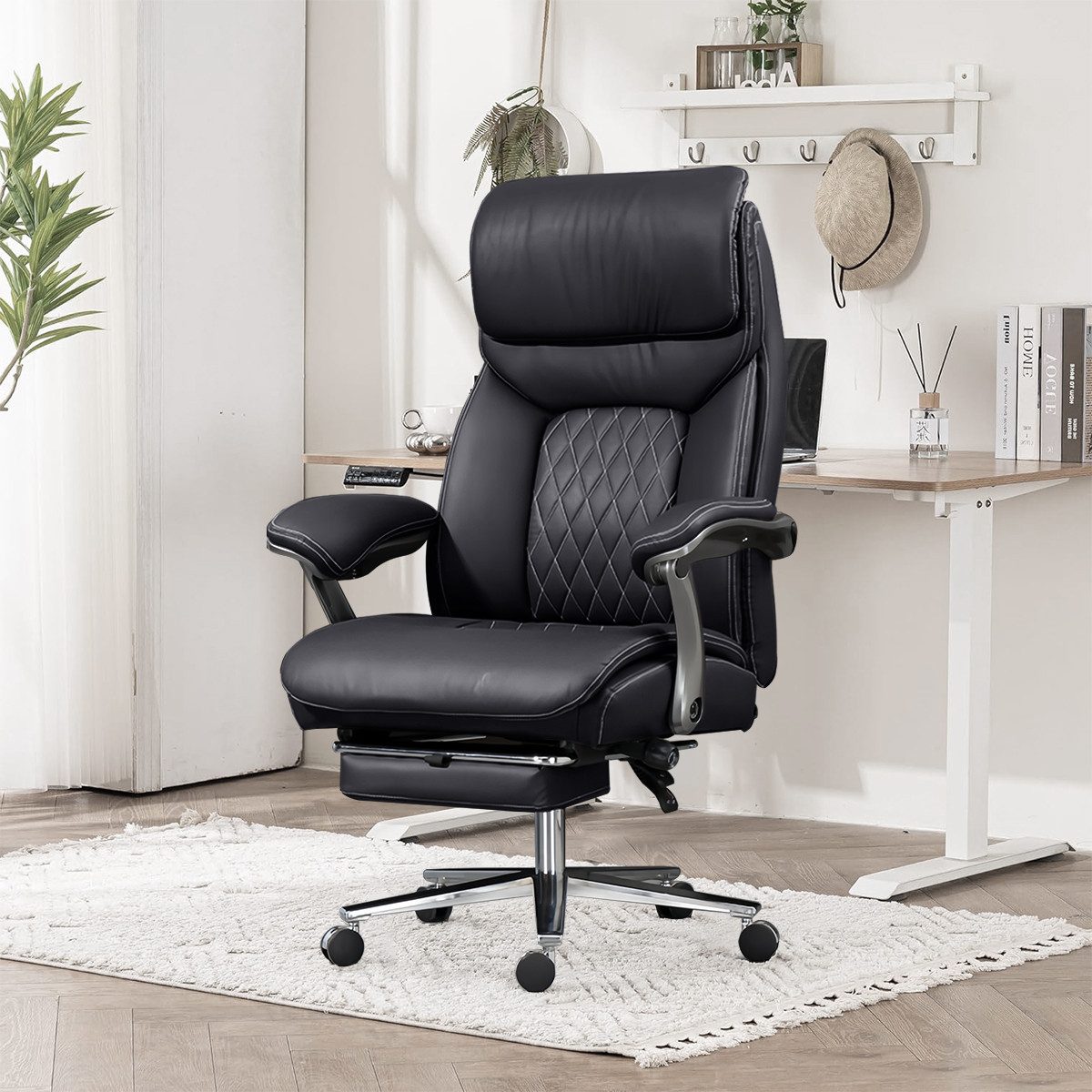 HDHNBA Bürostuhl Leder-Schreibtischstuhl mit ausziehbarer Fußstütze, höhenverstellbar (1 St), Chefsessel, Computerstuhl mit ergonomischer Rückenlehne