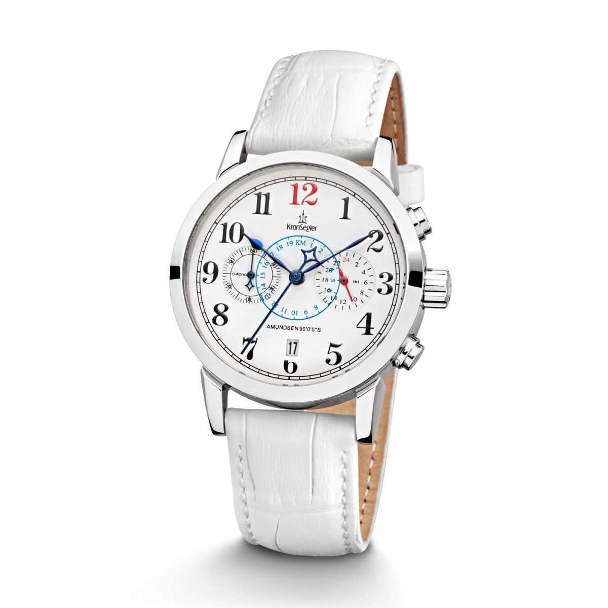 Kronsegler Quarzuhr AMUNDSEN 90°0‘0‘‘S Damen Chronograph stahl-weiss - 34,5 mm