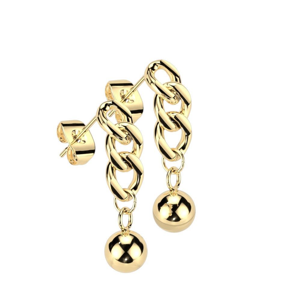 Ohrstecker-Set Gold - Ohrstecker mit Kettengliedern und Kugel aus Edelstahl Damen
