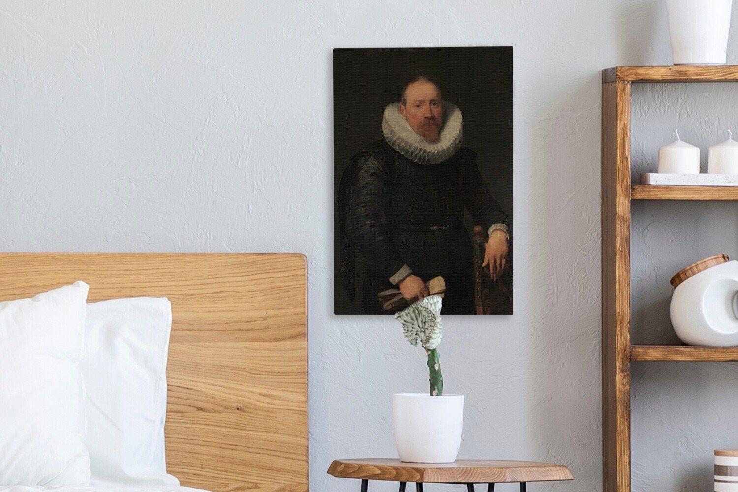 OneMillionCanvasses® Leinwandbild Porträt eines Mannes Gemälde, Zackenaufhänger, - (1 cm Leinwandbild fertig St), van von inkl. 20x30 Dyck, bespannt Gemälde Anthony