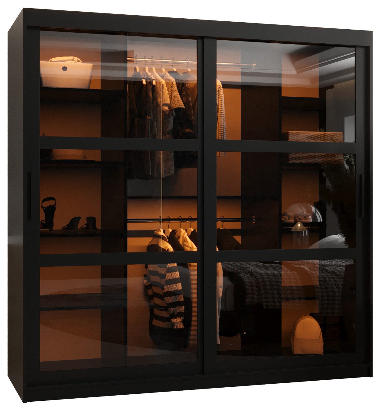 ABIKS MÖBEL Schwebetürenschrank DOME Schlafzimmerschrank - mit Schiebetüren, Kleiderstange, Regalen