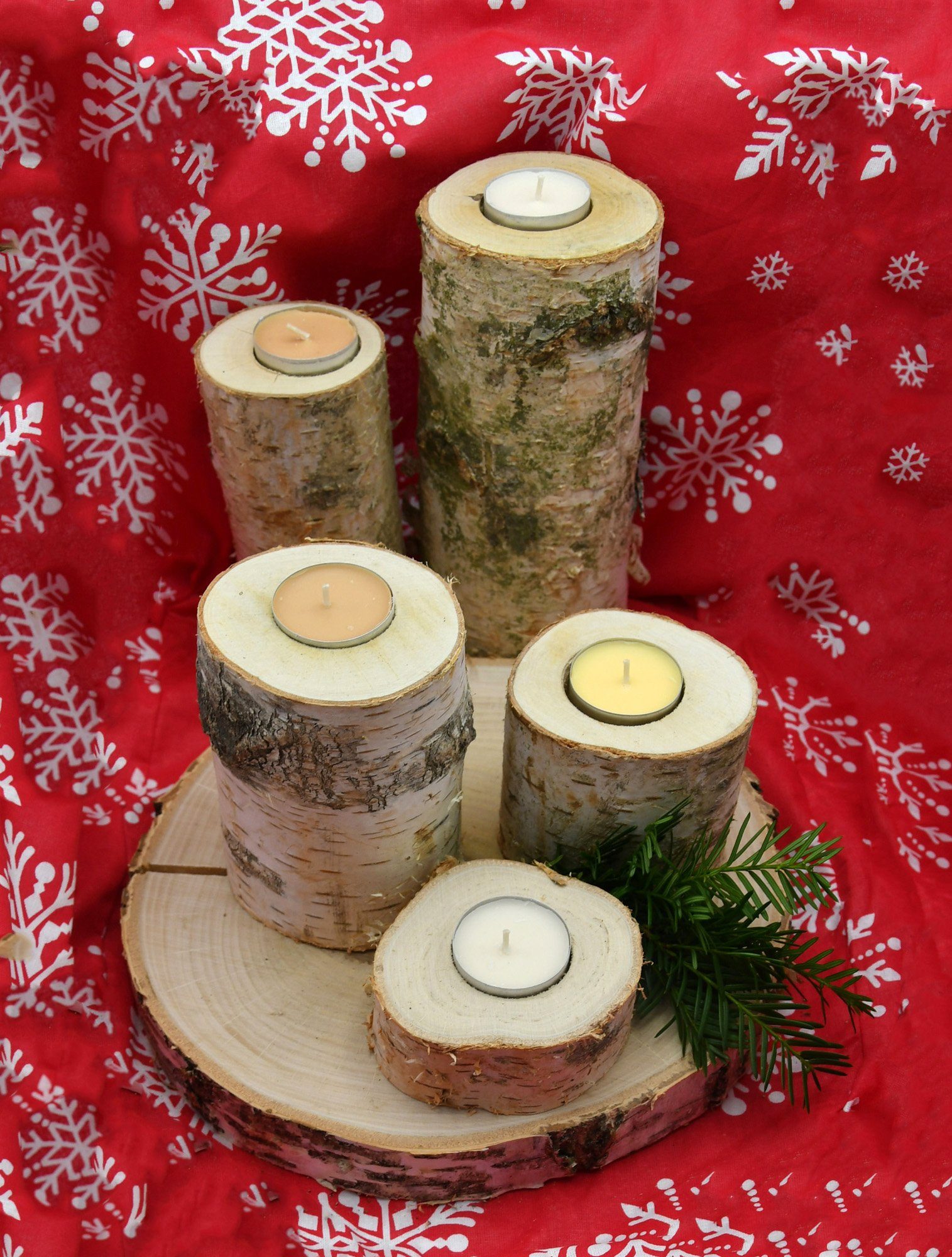 Untersetzer Kerzen PM_LS435K1-H 5 Set Halter Stück Holz Braun Kerzen MyBer® Teelichthalter Teelicht inkl. Ständer Leuchterset