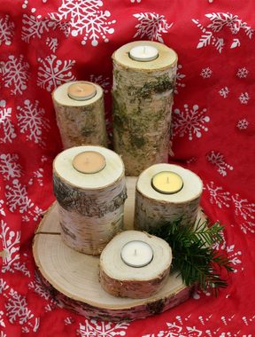 MyBer® Teelichthalter Kerzen Set Teelicht Halter Kerzen Ständer Leuchterset 5 Stück inkl. Untersetzer Holz Braun PM_LS435K1-H