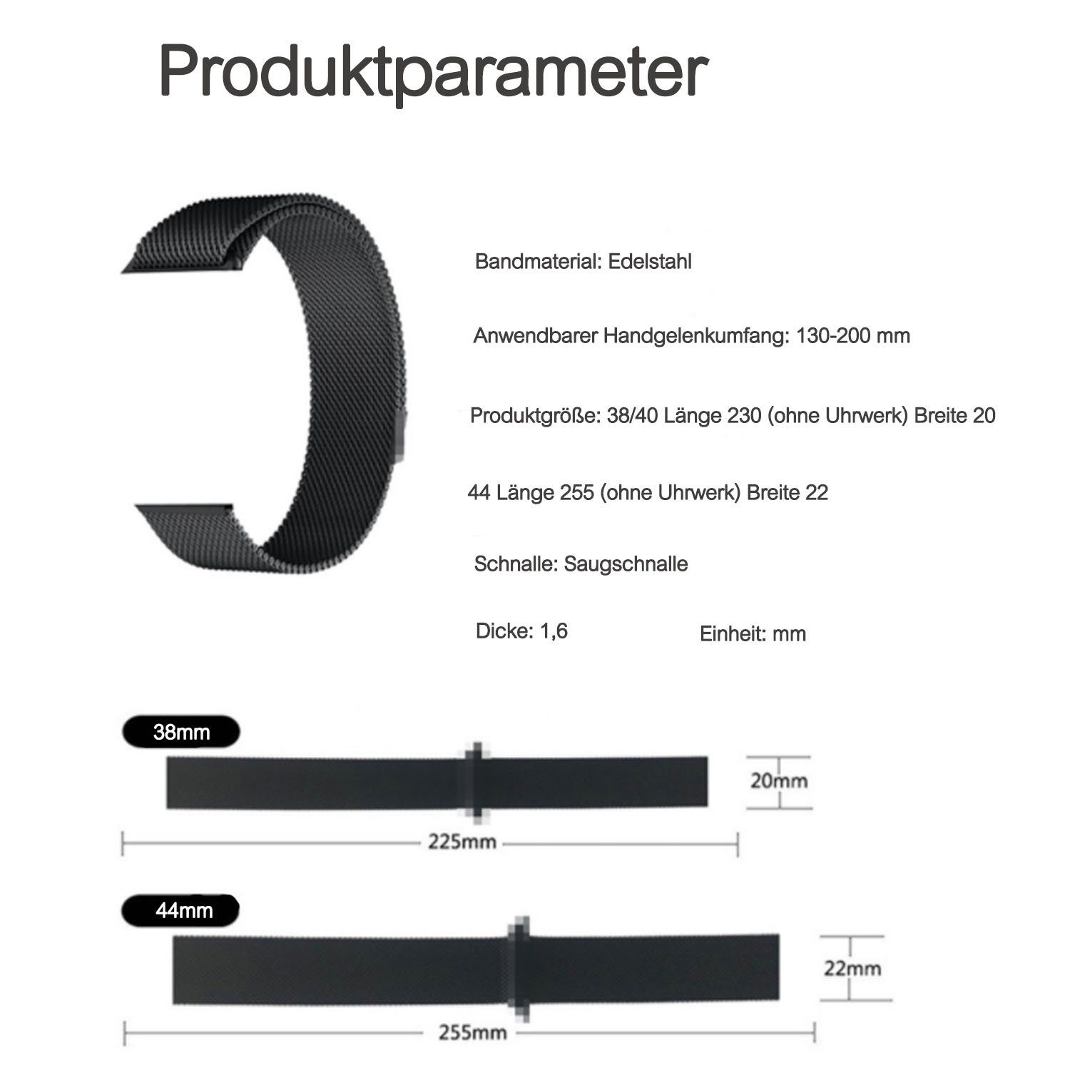 Absorption «Edelstahl Kompatibel mit zggzerg Strap Uhrenarmband Schwarz magnetische Apple