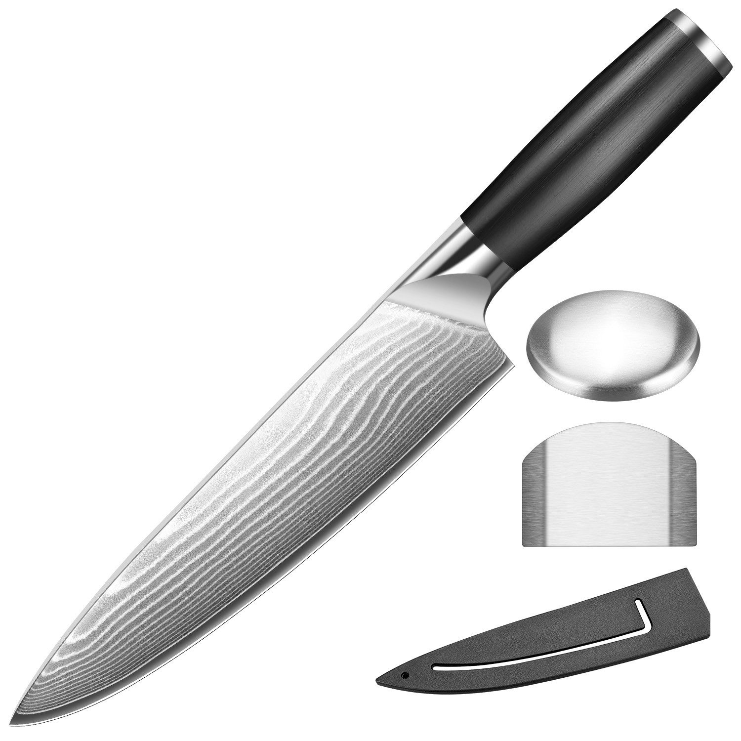 KingLux Damastmesser Damast Küchenmesser Chefmesser aus Damaststahl Edelstahl Griff, Damaststahl, Edelstahl Griff