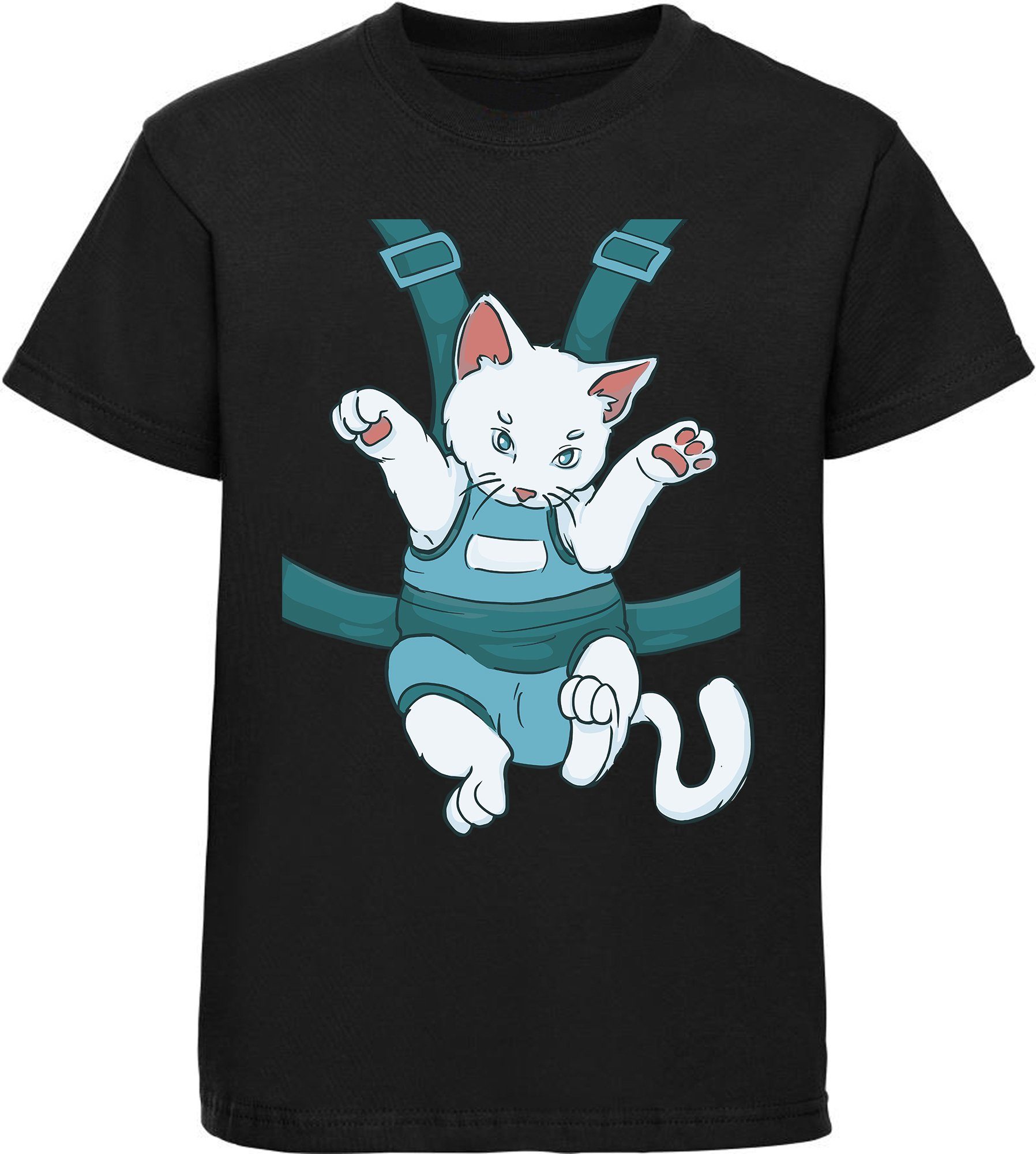 weiß, bedrucktes mit in Katze, Print-Shirt i110 rosa, Katze Baumwollshirt rot, einem Mädchen Tragegurt MyDesign24 T-Shirt schwarz,