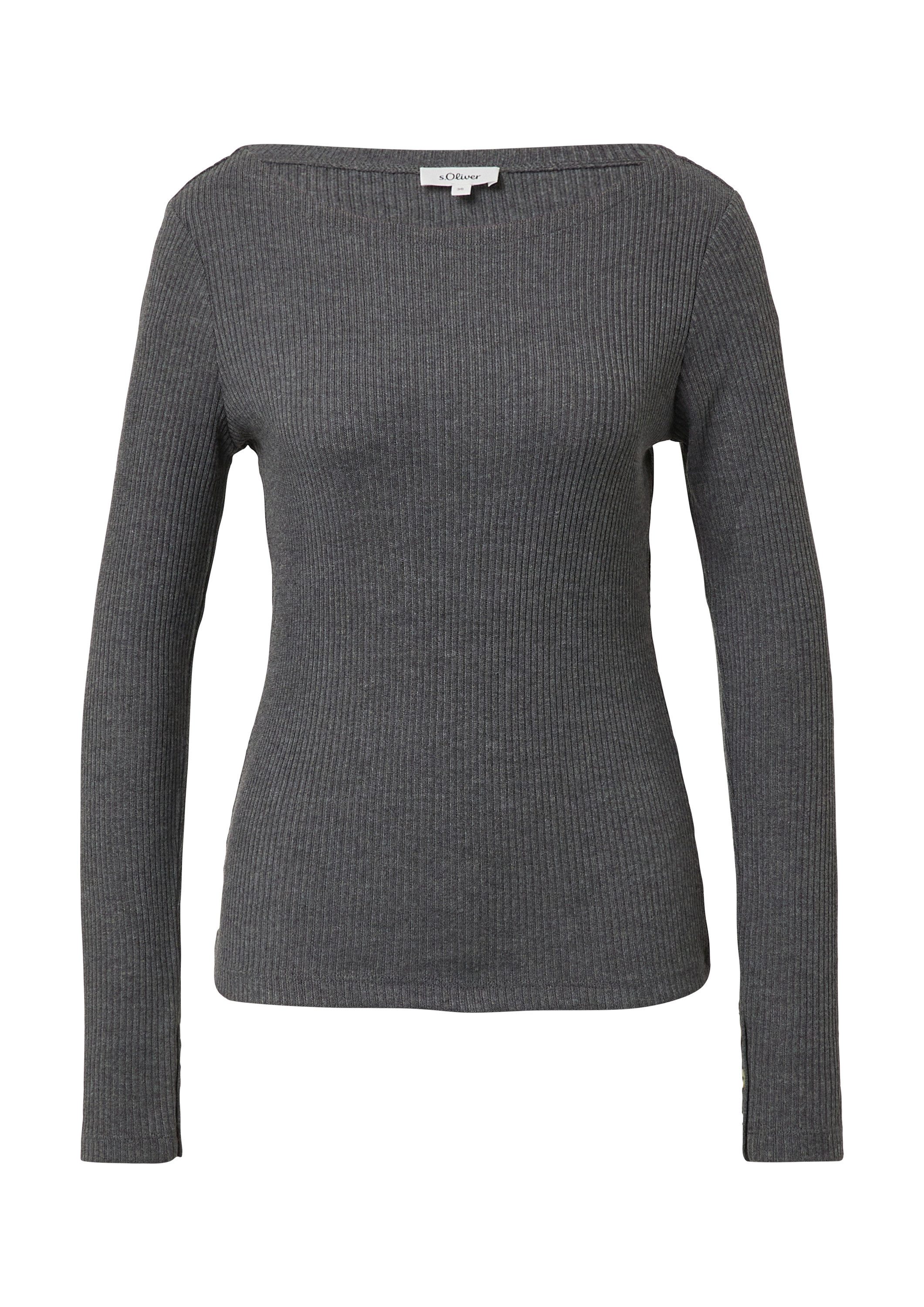 s.Oliver Langarmshirt T-Shirt Geripptes Langarmshirt mit Knopf-Detail am Ar günstig online kaufen