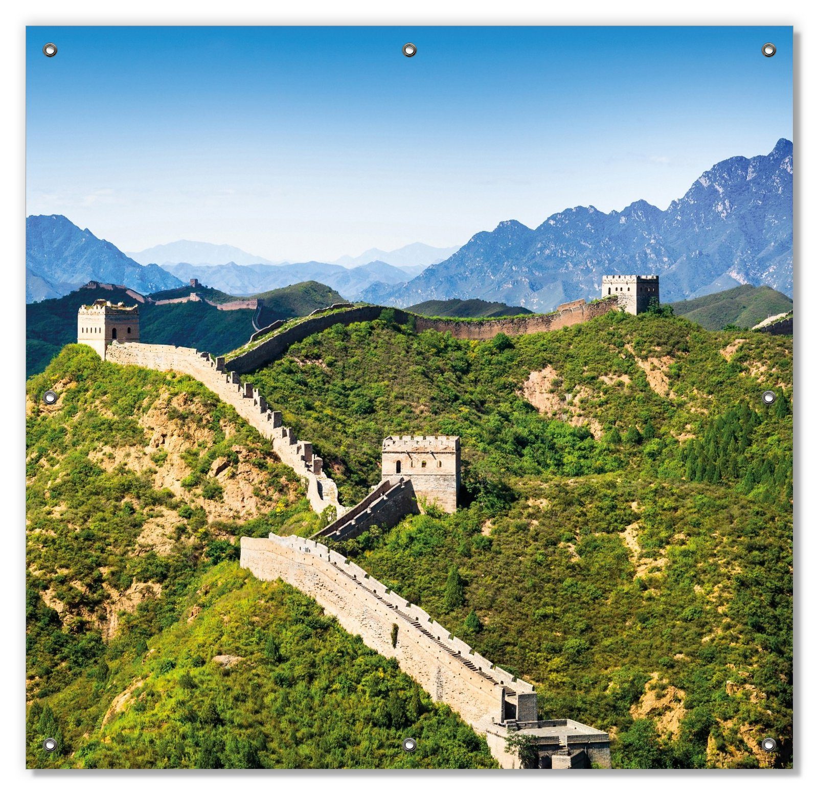 Sonnenschutz Die Chinesische Mauer Sommer, China - im wiederverwendbar Wahrzeichen blickdicht, wiederablösbar in und mit Saugnäpfen, Wallario