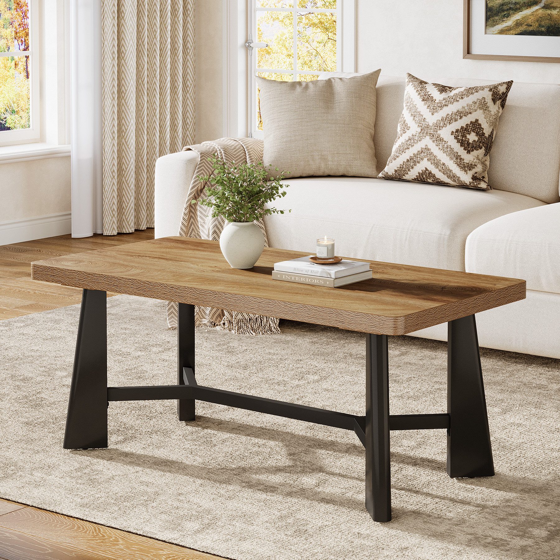 Tribesigns Couchtisch 120 cm Wohnzimmertisch, Landhaus-Industrie-Stil Sofatisch, Mitteltisch