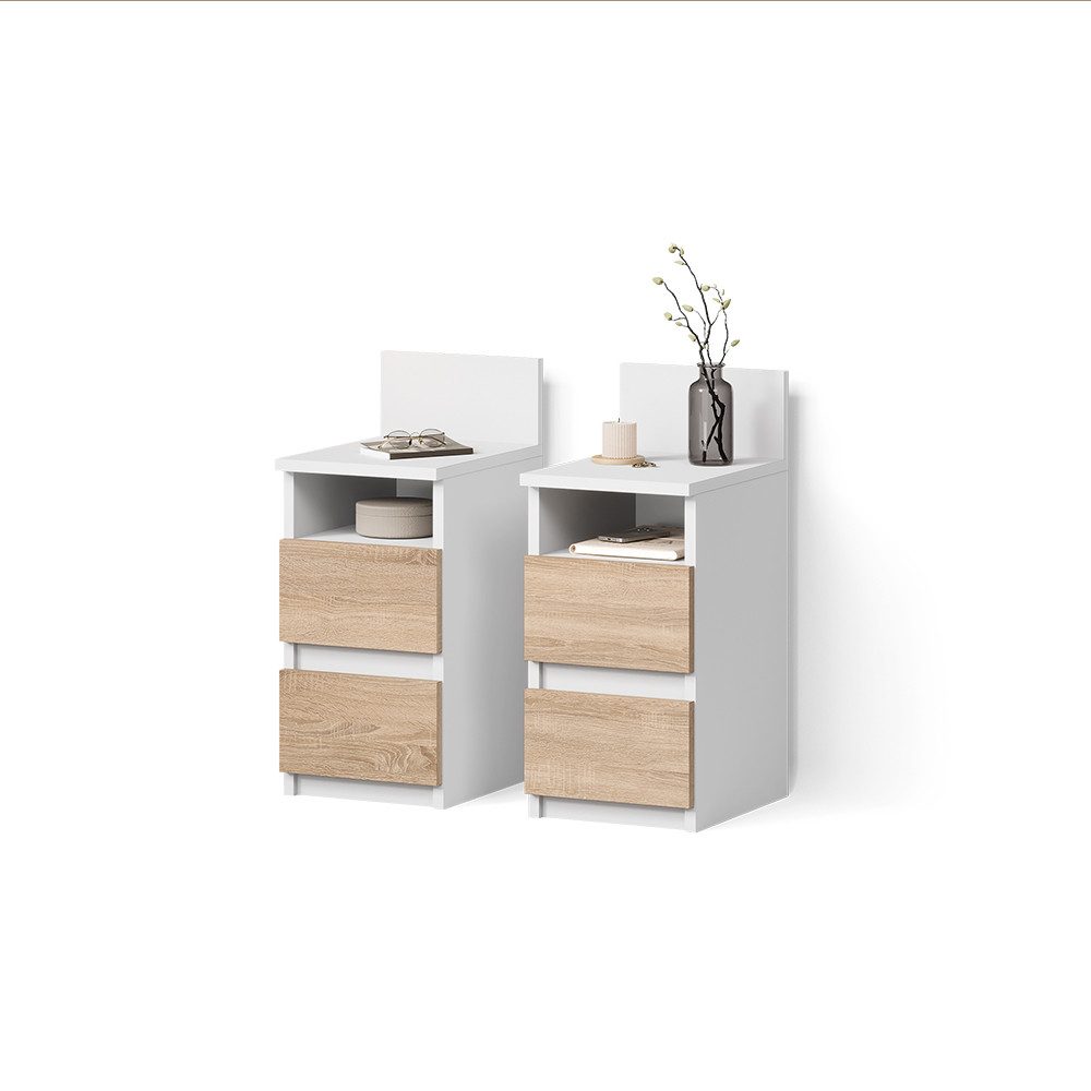 Livinity® Nachtschrank Roya, Weiß/Sonoma, 2er Set (2-St)