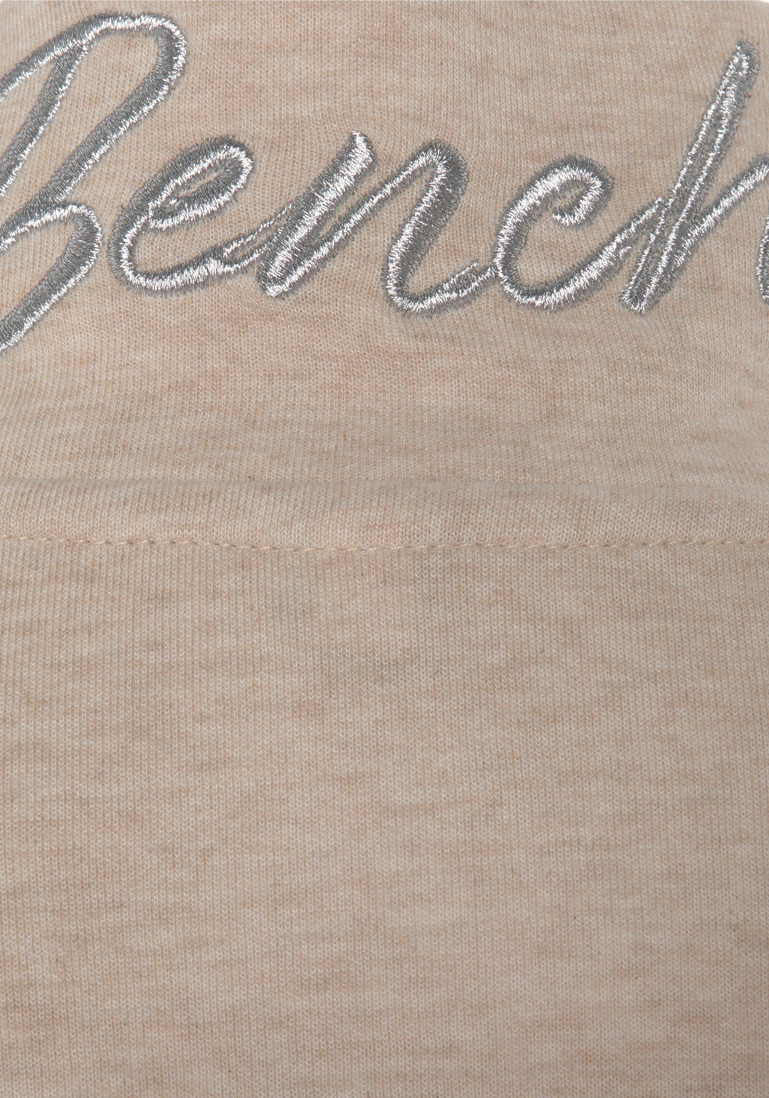 beige glänzender Loungewear, meliert am - Bench. Loungeanzug Logostickerei Loungewear Stehkragen, mit Loungejacke Sweatjacke