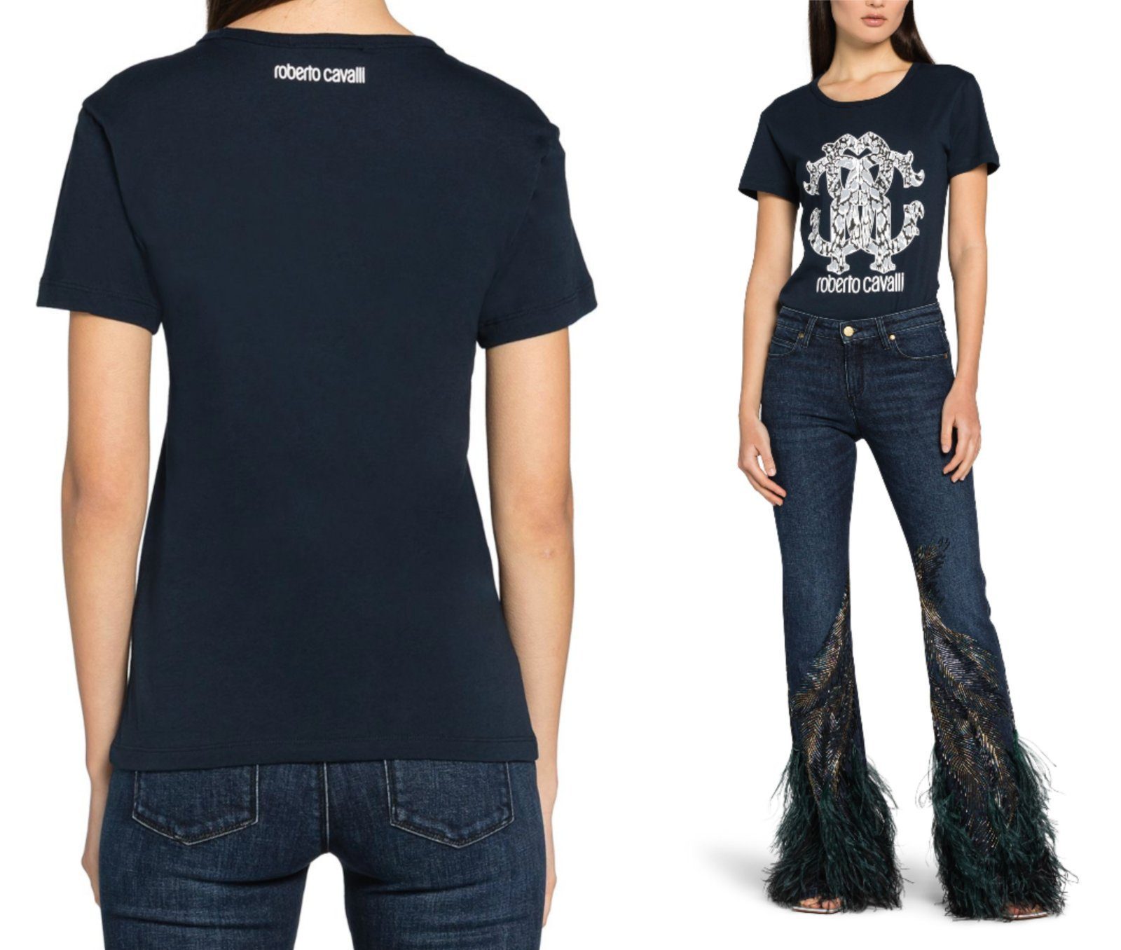 roberto cavalli T-Shirt ROBERTO CAVALLI RC LYNX-PRINT MONOGRAM COTTON T-SHIRT TOP LOUNGE ICONI