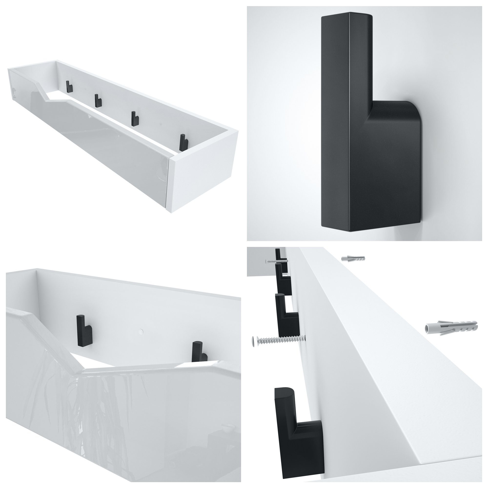 Vladon Garderoben-Set Kolmio, (Garderobenset bestehend aus 1 Schuhschrank, 1 Schuhbank, 1 Spiegel und 1 Wandgarderobe), Weiß matt/Grau Hochglanz (190 x 185 x 33 cm)