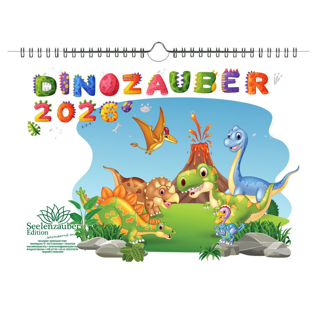 Seelenzauber Wandkalender Dinozauber DIN A4 Kalender für 2026 Dinosaurier - Seelenzauber