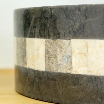 wohnfreuden Aufsatzwaschbecken Marmor Waschbecken MO21 40cm schwarz rund mit Muster (Kein Set), 8_5198