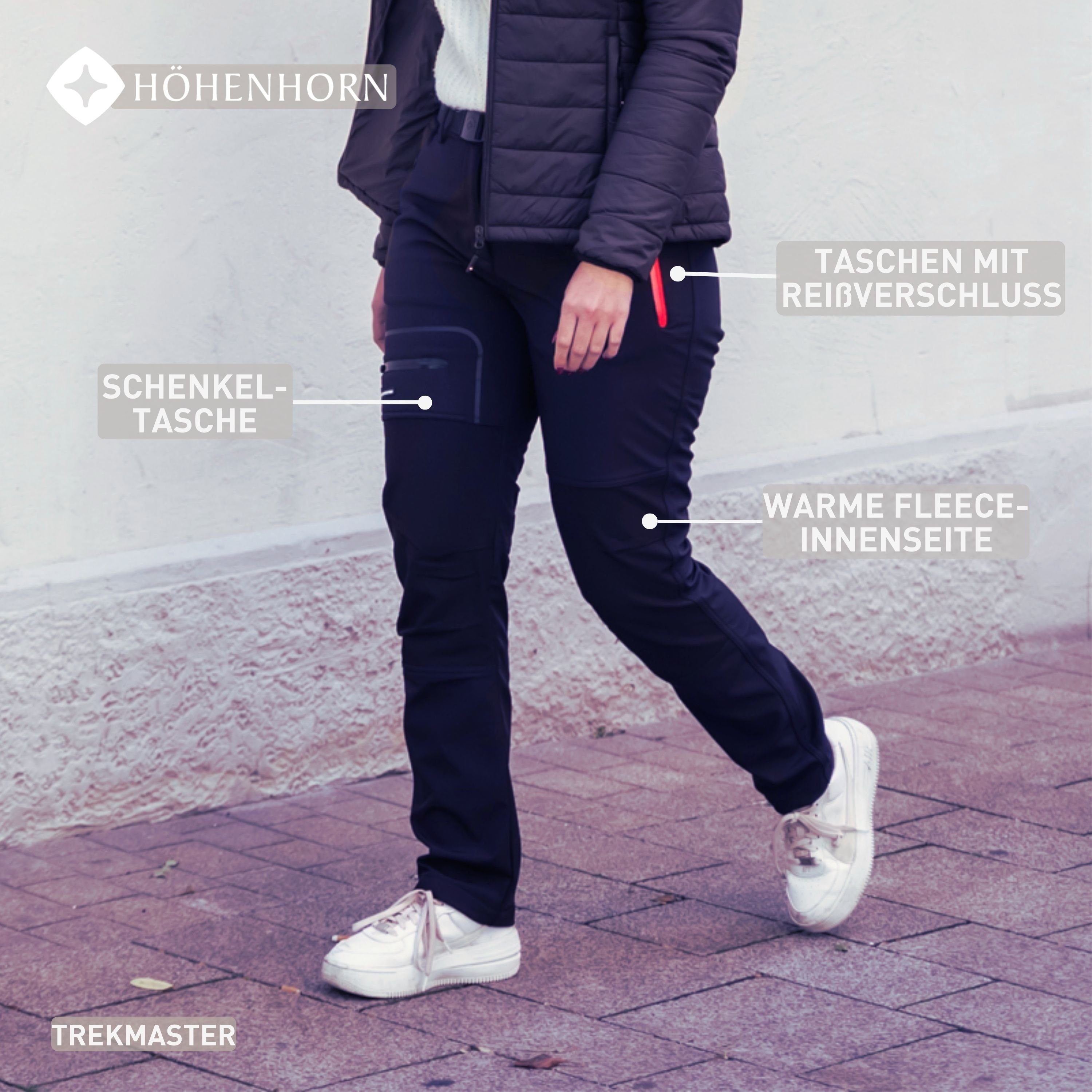 Höhenhorn Funktionshose Trekmaster Damen Softshellhose für Frauen Gefüttert Snowboardhose weiches Microfleece-Innenfutter