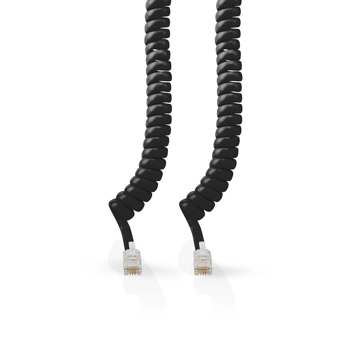 Nedis TCGB90100BK20 Telefonkabel, Telefonkabel, Telefonkabel, RJ10 Stecker, telefonieren, für Zuhause, schwarzes aufgerolltes Kabel