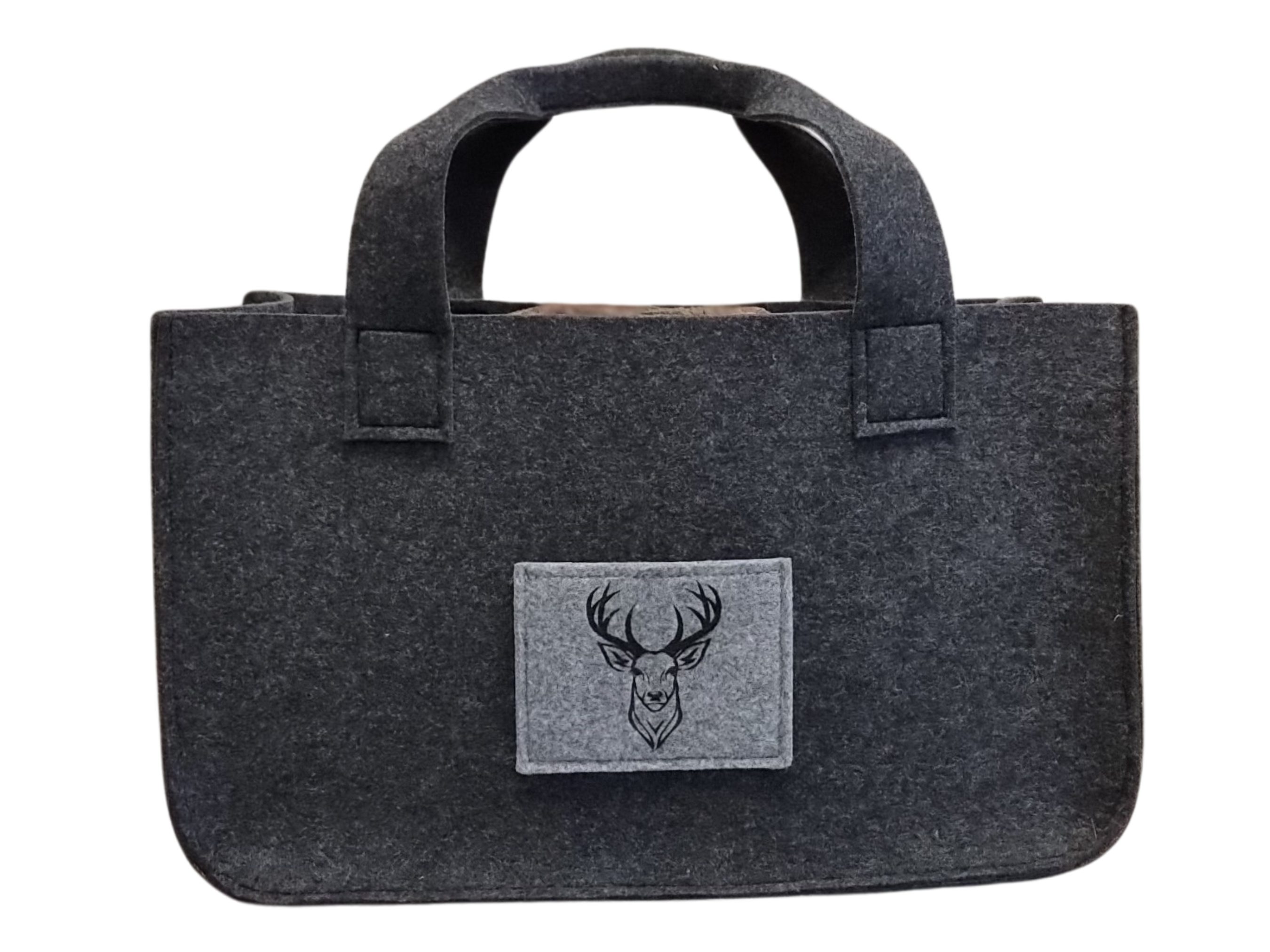 Kaminholzkorb Kaminholztasche aus Filz mit elegantem Hirschkopf-Motiv
