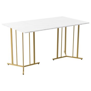 MODFU Essgruppe Esstisch mit 4 Stühlen Set, (5-tlg), mit Golden Metallbeinen,Weißer MDF-Desktop,140×80cm