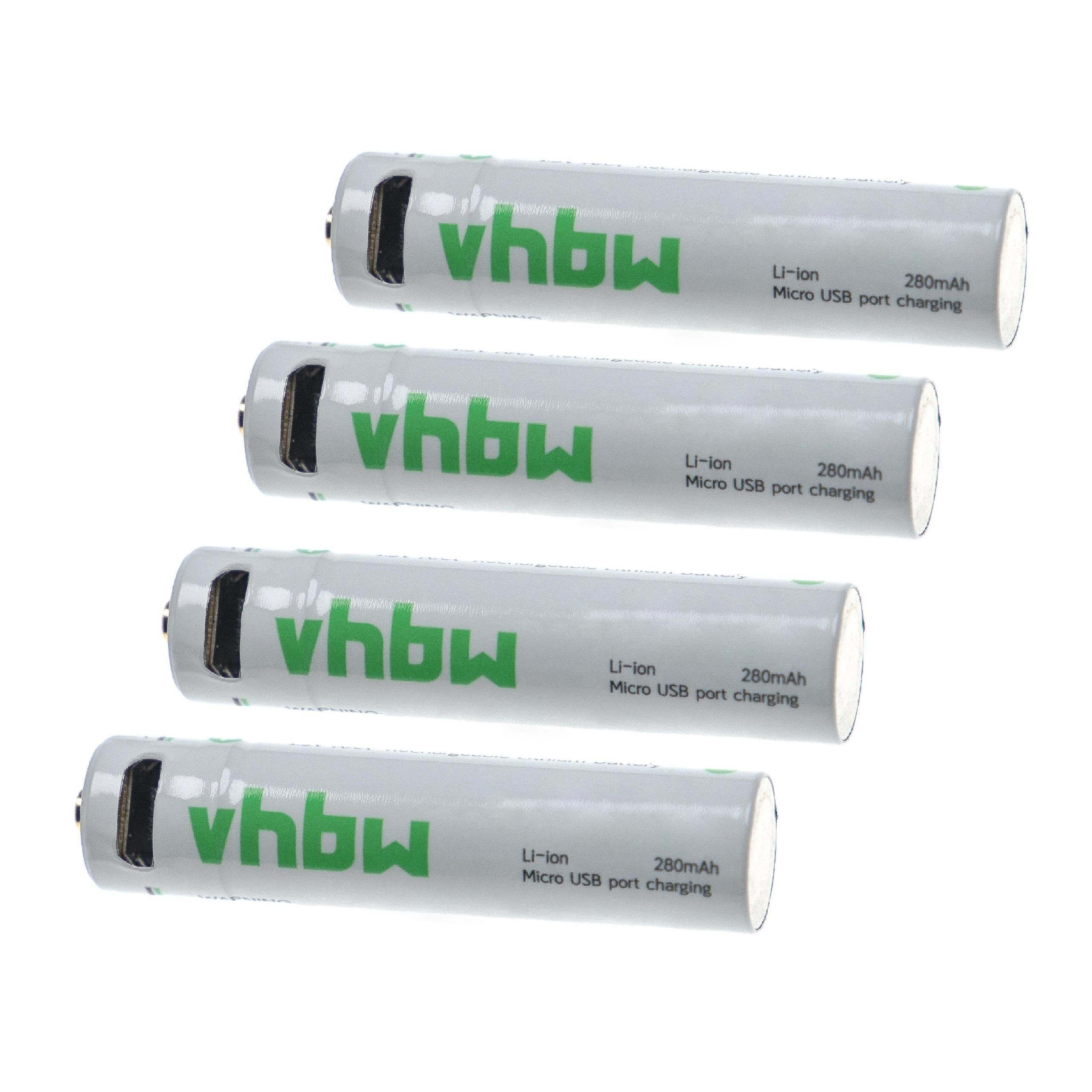 vhbw Akku für verschiedene Anwendungsbereiche (280 mAh, 1,5 V, Li-Ion) Akku Akku Li-Ion 280 mAh (1,5 V, 4 St), AAA Micro Akkus als wiederaufladbare Alternative für AAA-Batterie