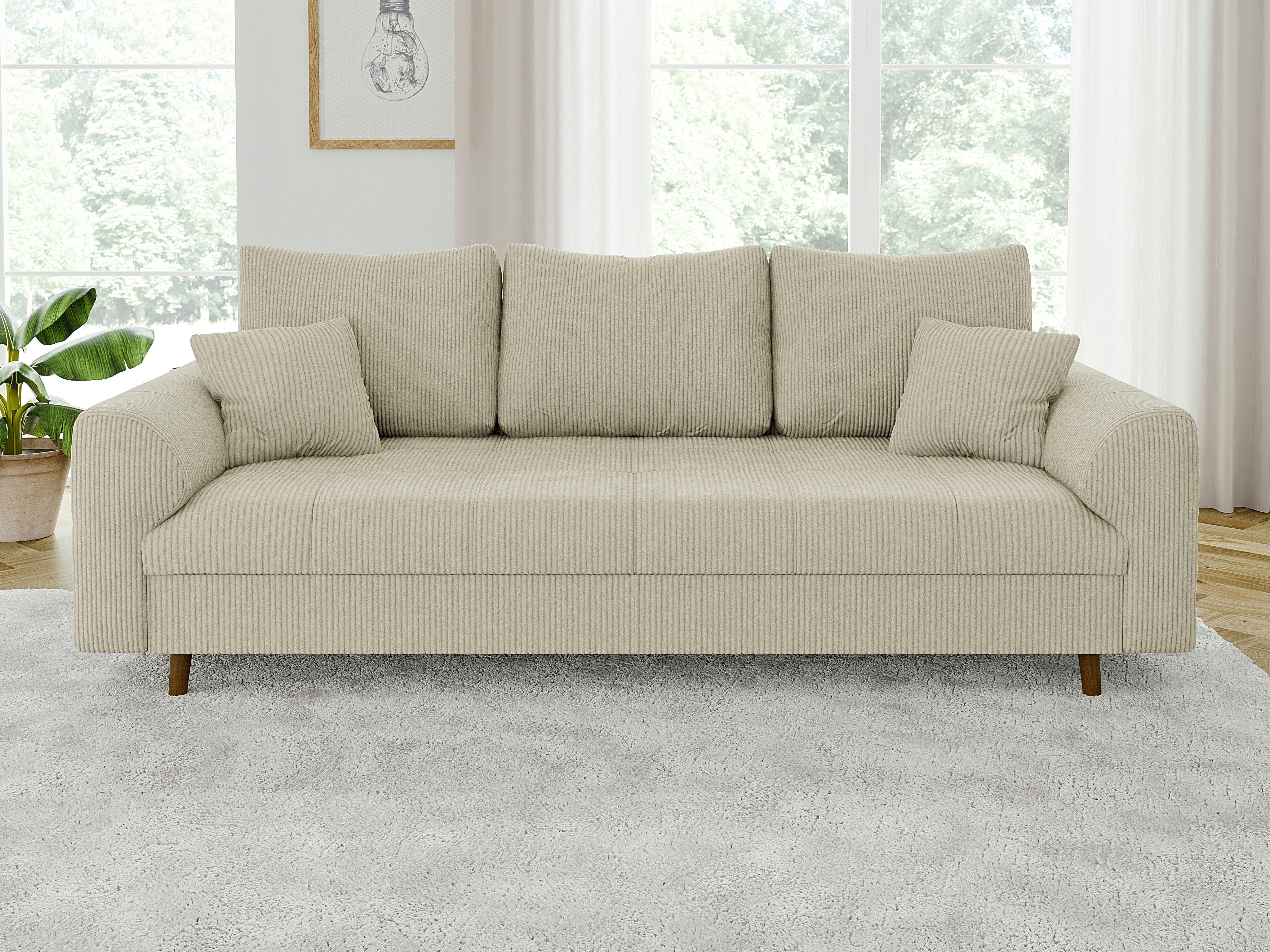 S-Style Möbel Polstergarnitur 3+2 Zara mit Braun Holzfüßen im skandinavischen Stil aus Cord-Stoff, (1x 2-Sitzer-Sofa, 1x 3-Sitzer-Sofa), mit Wellenfederung – Bild 5 von 5