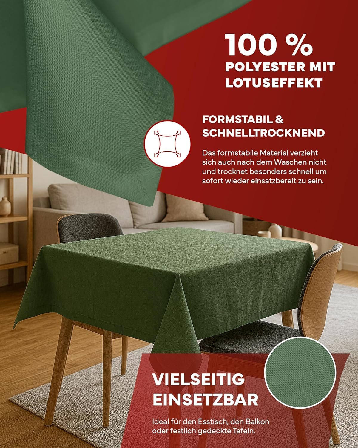texpot Tischdecke Lotuseffekt Leinenoptik Bügelfrei Fleckschutz wasserabweißend (1-tlg) – Bild 3 von 5