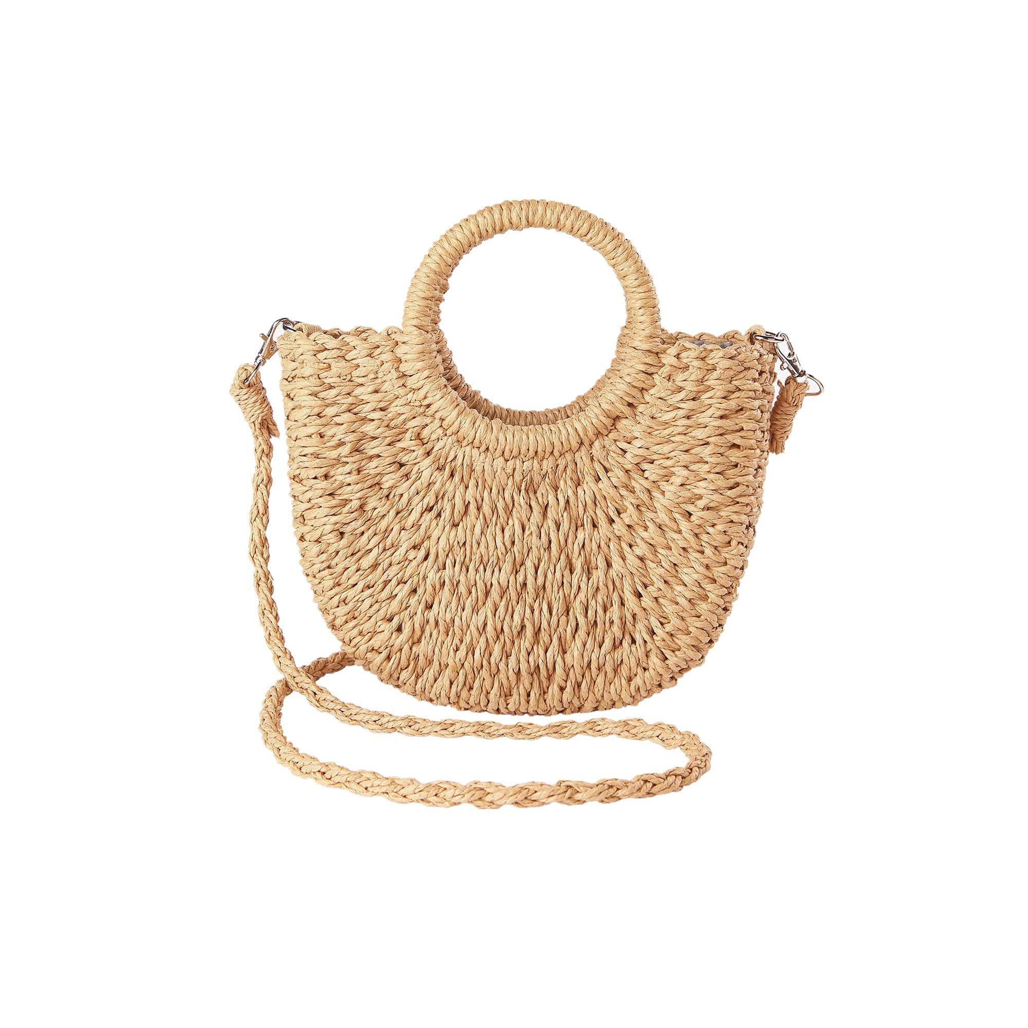 Zaewry Strandtasche Stroh-Strandtasche für Damen, Umhängetasche Boho-Geldbörse, süße gewebte Handtasche mit Henkel, Korbtasche