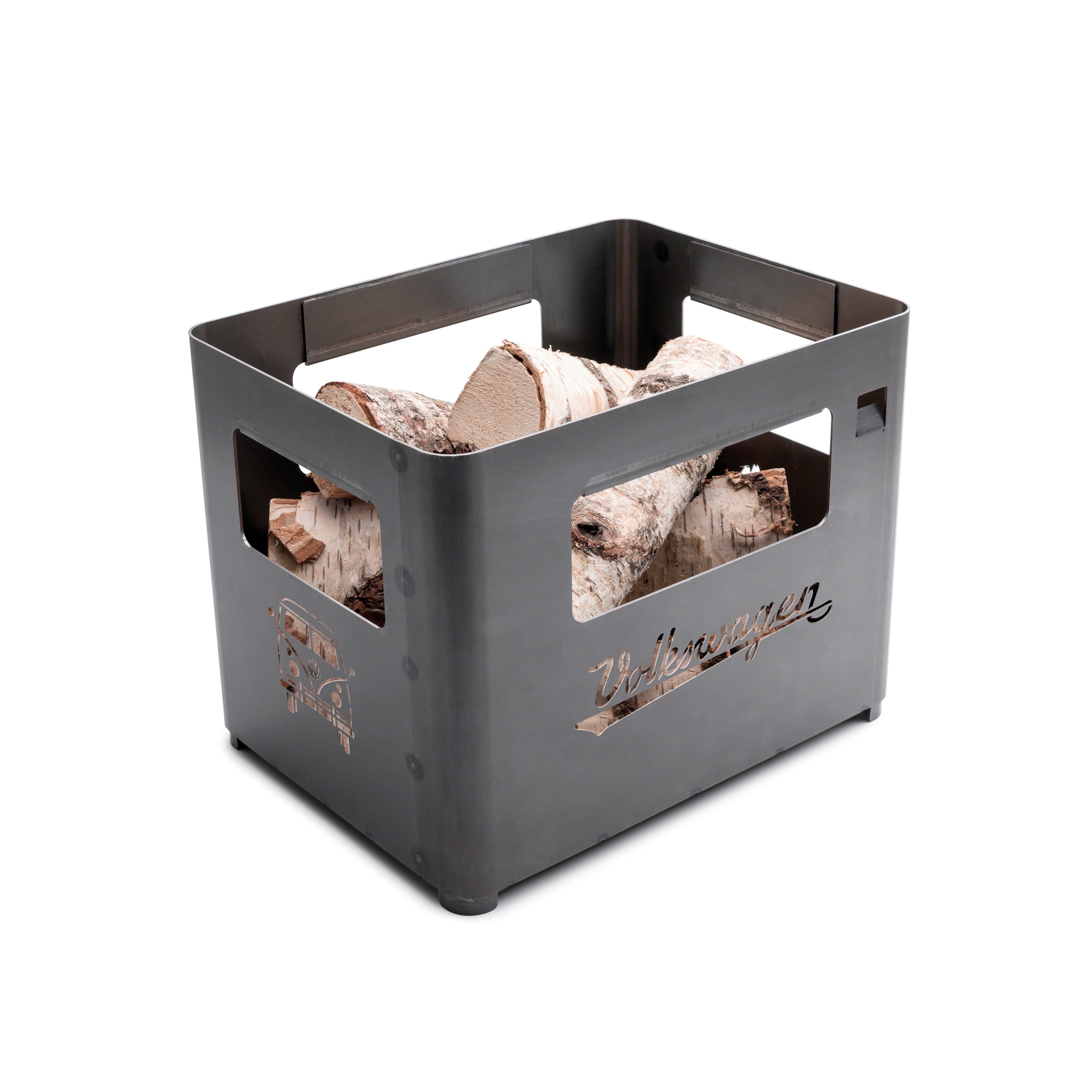 VW Collection by BRISA Holzkohlegrill Volkswagen, Feuerkorb aus Cortenstahl, Grillschale in Getränkekistenform