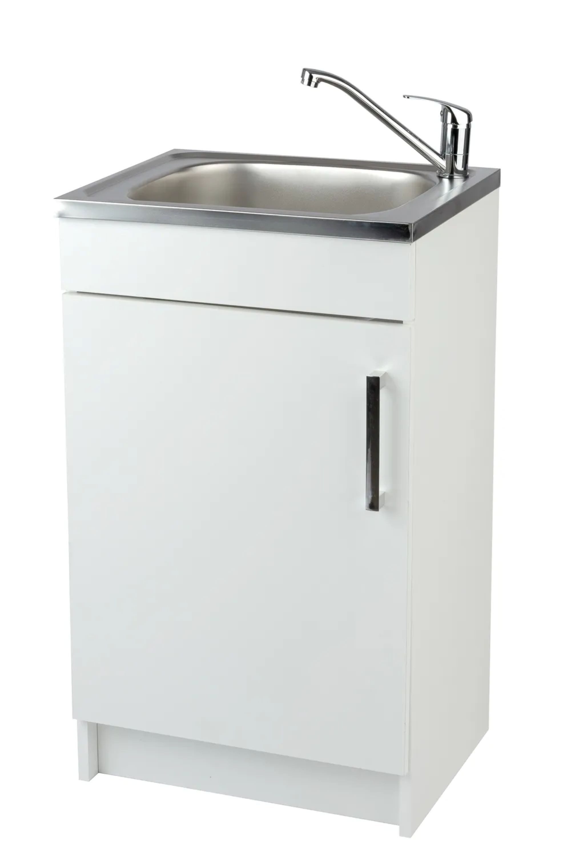 STAMAR Spülenschrank Küchenunterschrank 50 cm Weiß mit Spüle Armatur Chrom Komplettset Unterschrank stehend Edelstahl Spülbecken 50x40 Wasserhahn drehbar