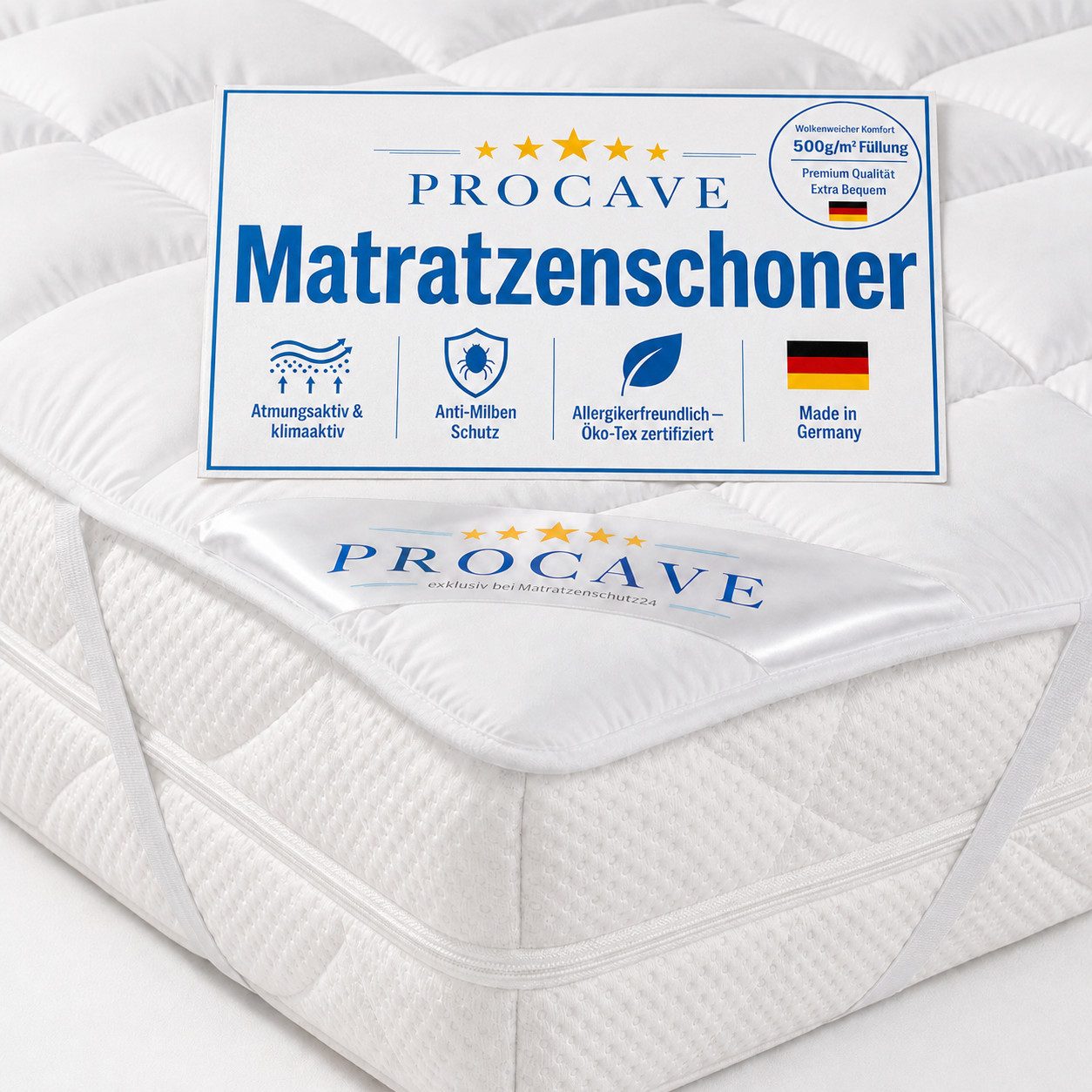 Matratzenschoner atmungsaktive Matratzenauflage 4 Eckgummis div. Größen PROCAVE, Microfaser Soft Topper, 60x120 cm