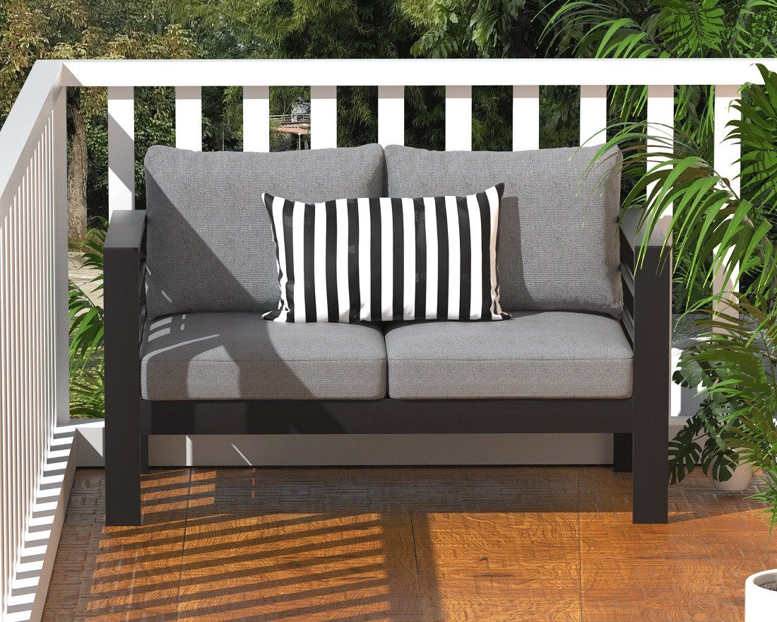 MeXo Loungesofa Gartensofa für Balkon 2 Sitzer Aluminium outdoor wetterfest, 12cm Deluxe Relax-Sitzkissen, Belastbarkeit pro Sitzplatz 140kg, 128×65×66cm luxus Balkonecke, lounge sofa draußen Alu