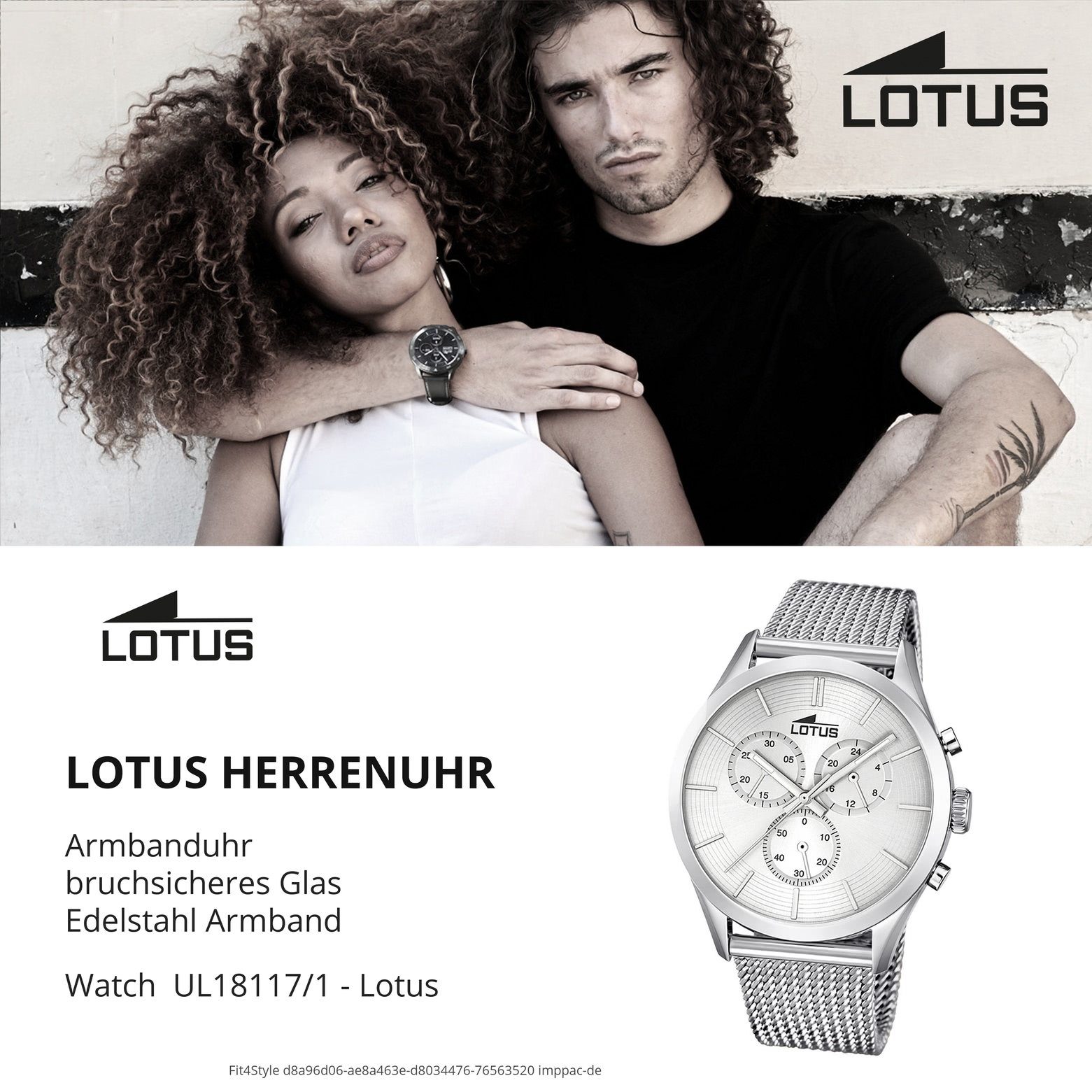Herren Uhr Lotus Herren Elegant 43,2mm), Chronograph L18117/1 Stahl, rund, silber Armbanduhr Edelstahlarmband (ca. groß Lotus