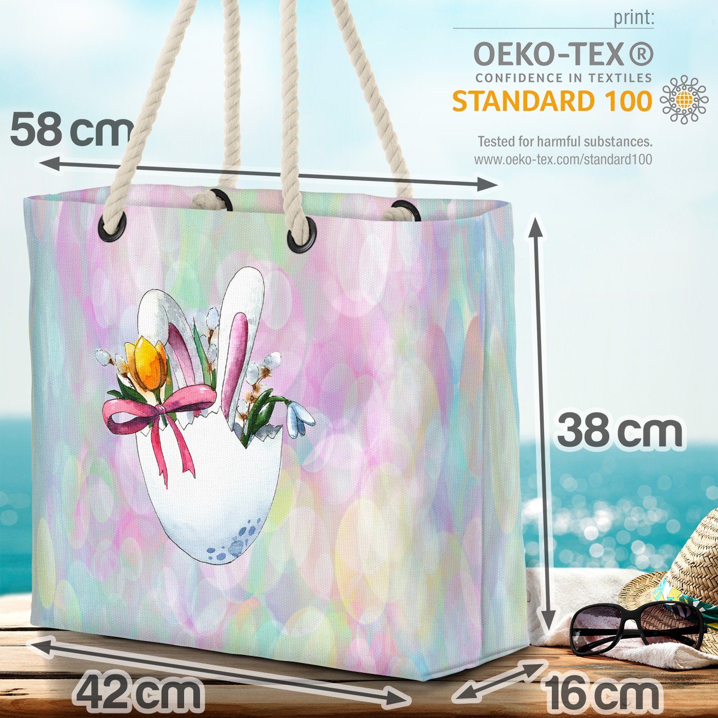 (1-tlg), Tasche Beach Hase Bag Einkaufstasche Ostern Strandtasche Osterüberraschung Blumen VOID