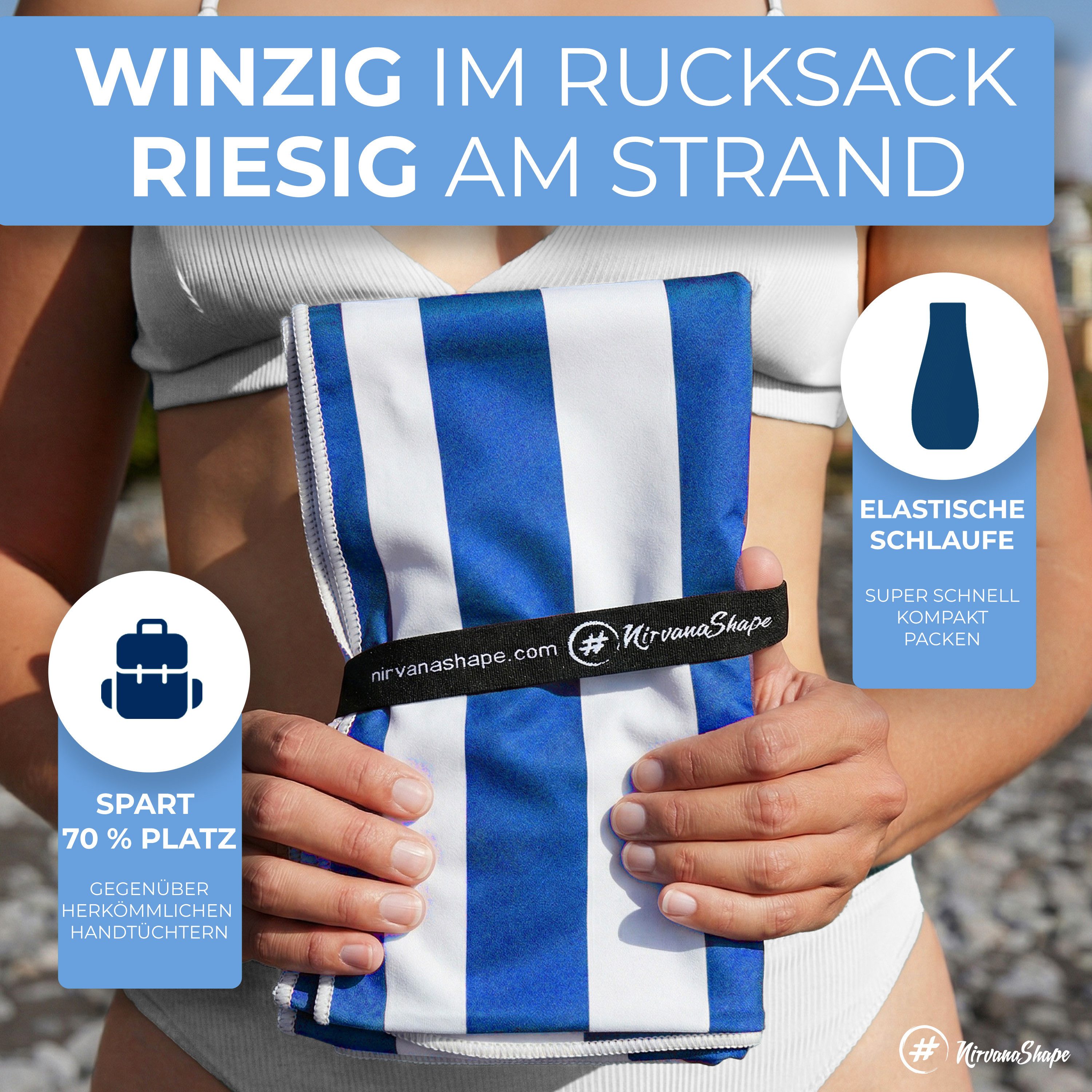 NirvanaShape Strandtuch Reise Handtuch Strandtuch XXL - Strandhandtuch, Mikrofaser Badetuch – Bild 4 von 5