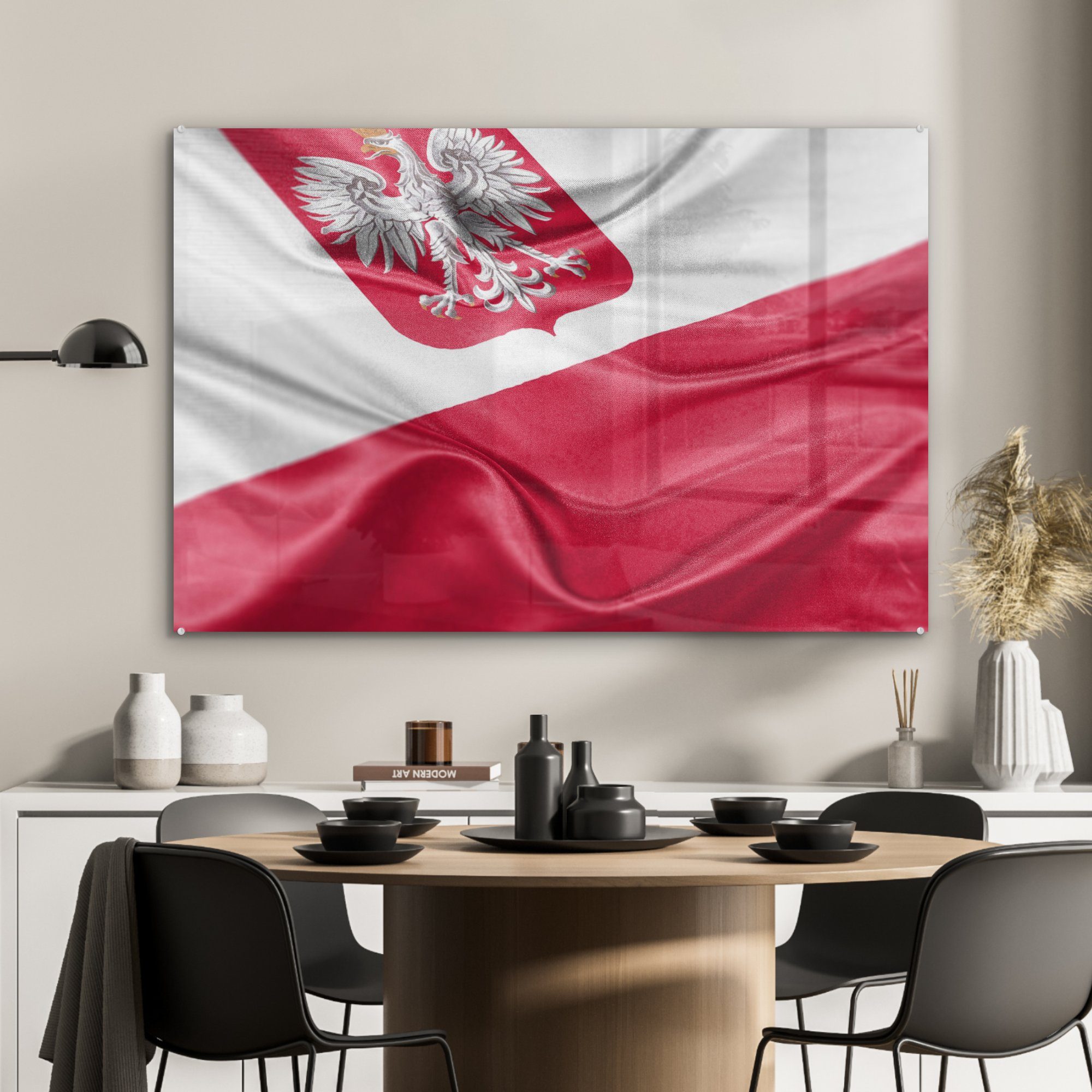 MuchoWow Acrylglasbild Eine (1 St), Schlafzimmer Wohnzimmer & Acrylglasbilder polnischen Nahaufnahme Flagge, der