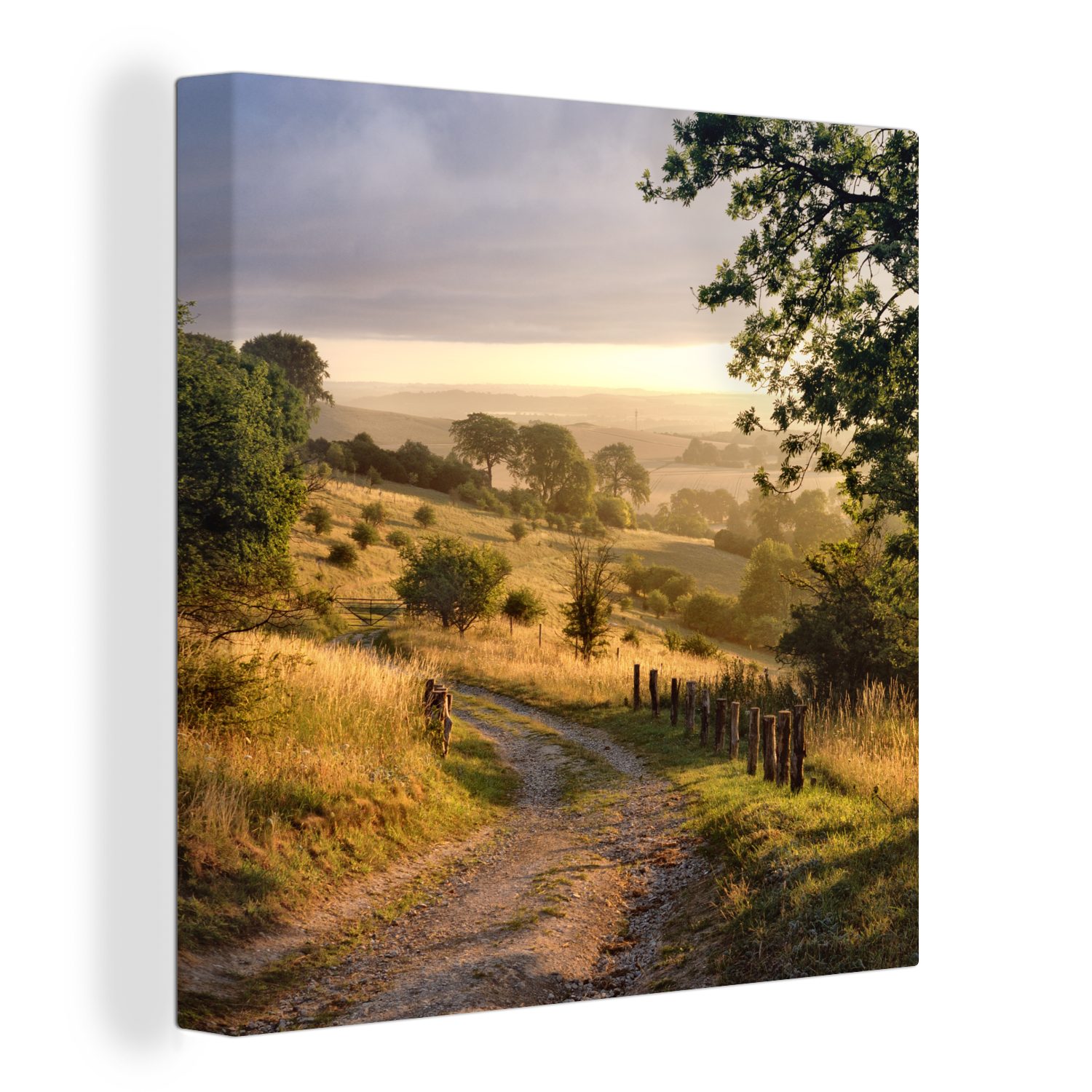 OneMillionCanvasses® Leinwandbild Ungepflasterter Weg entlang von Ackerland in England, (1 St), Leinwand Bilder für Wohnzimmer Schlafzimmer