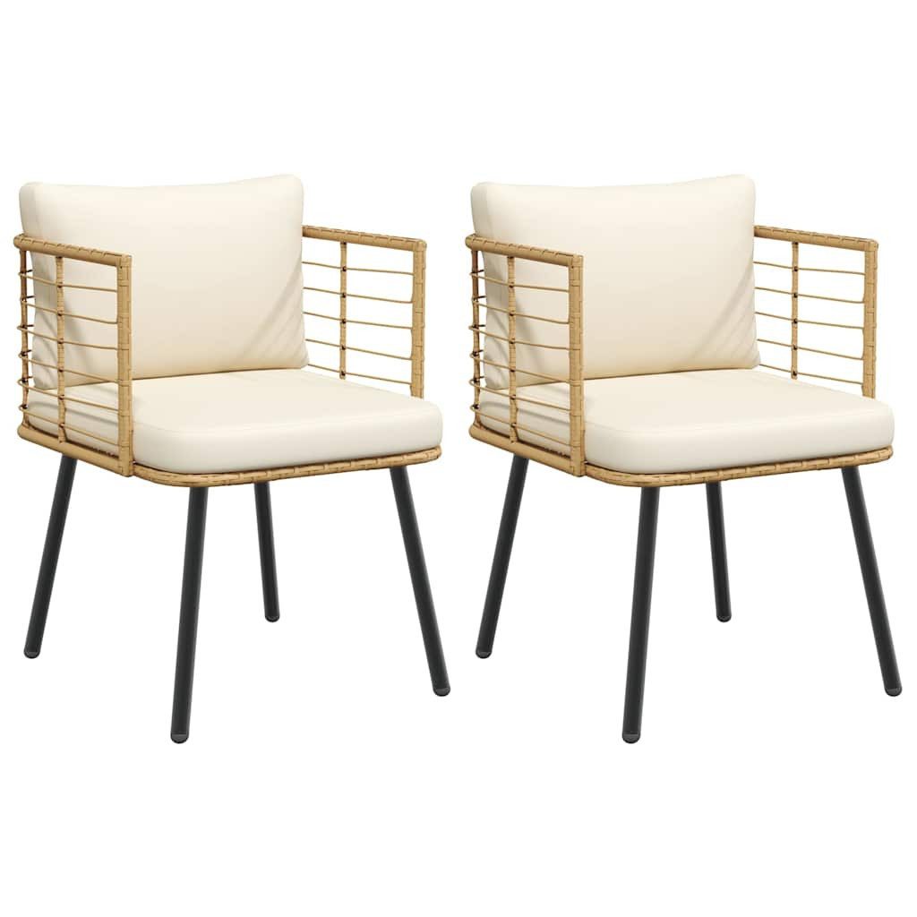 vidaXL Gartenstuhl Gartenstühle 2 Stk. mit Kissen Natur Poly Rattan (2 St)