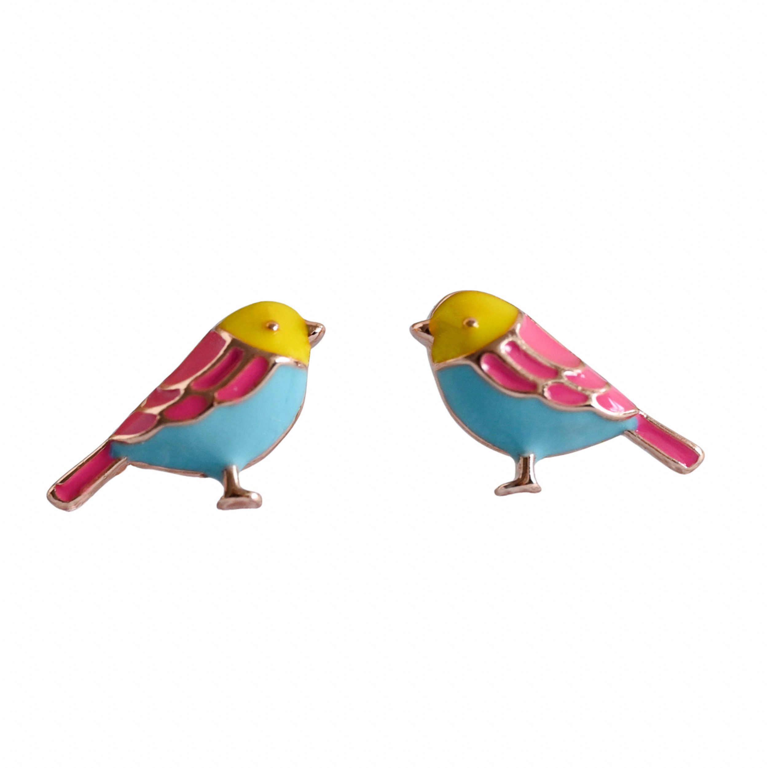 Paar Ohrstecker kleine süße Vogel Ohrstecker 925er Silber, 18K Roségold