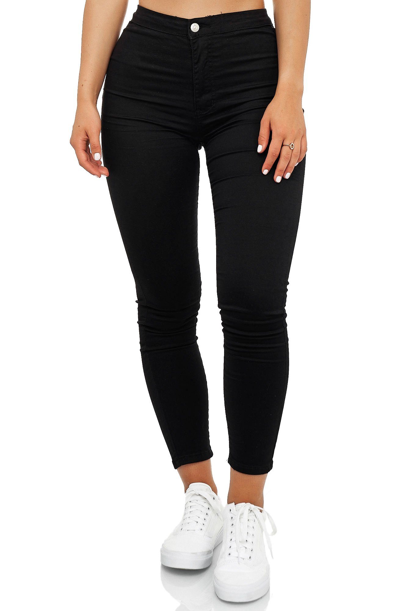 Elara High-waist-Jeans Elara Damen Jeans High Waist Slim Fit (1-tlg) Schwarz