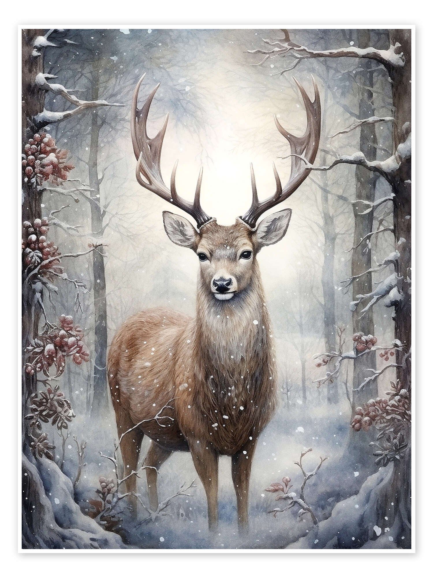 Posterlounge Wandbild Hirsch im Weihnachtswald, Olga Telnova, erhältlich al günstig online kaufen